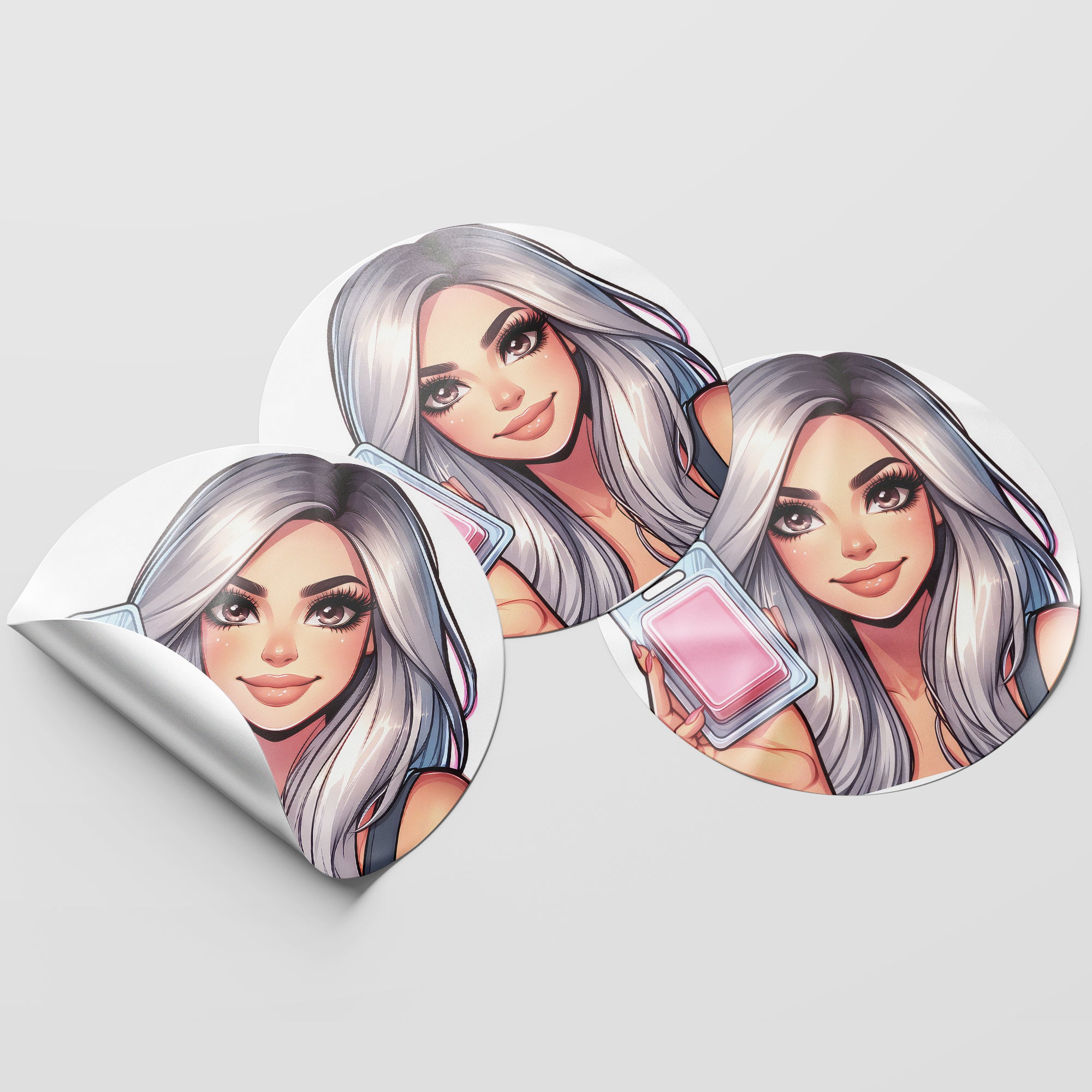 Silver Hair Woman Wax Melt Avatar 1 Circle Stickers