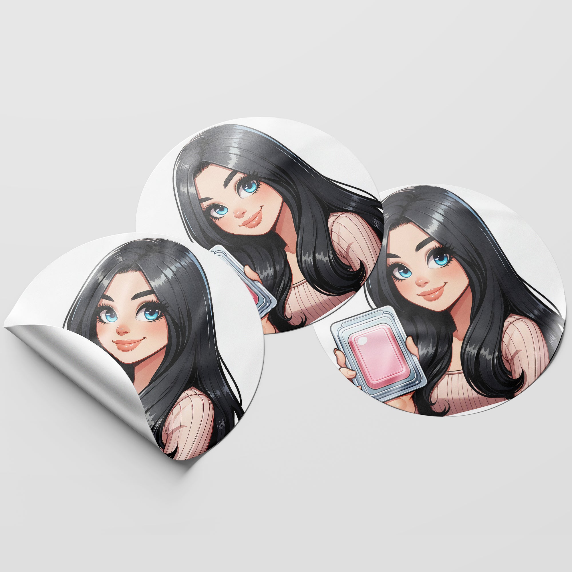 Black Hair Woman Wax Melt Avatar 6 Circle Stickers