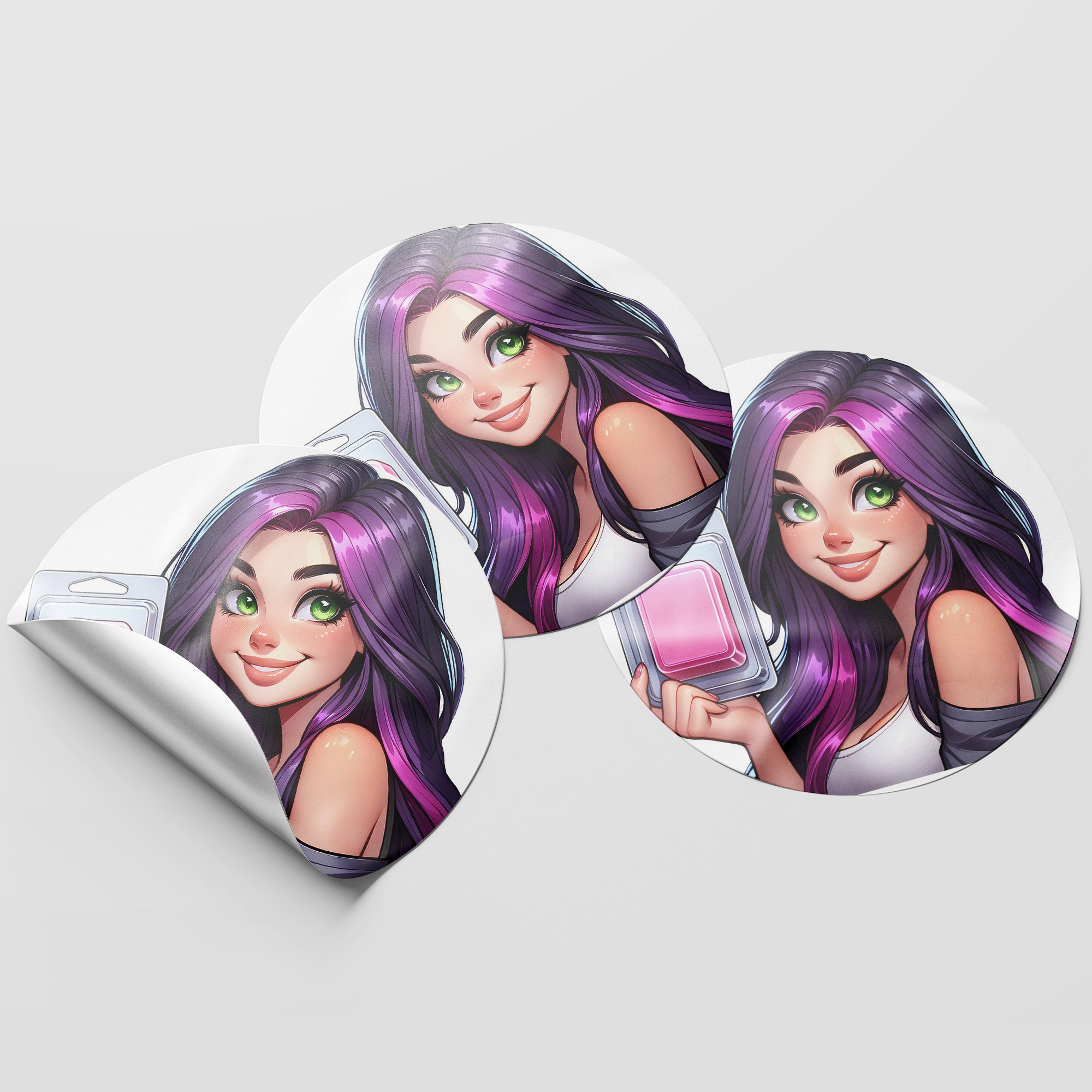 Purple Hair Woman Wax Melt Avatar 2 Circle Stickers