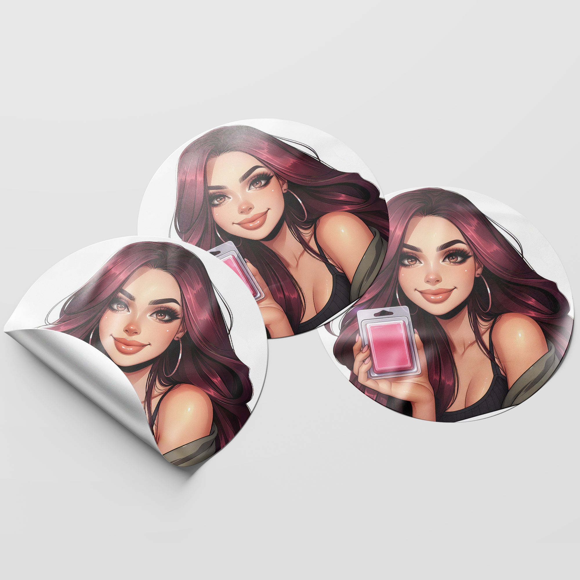 Burgundy Hair Woman Wax Melt Avatar 1 Circle Stickers