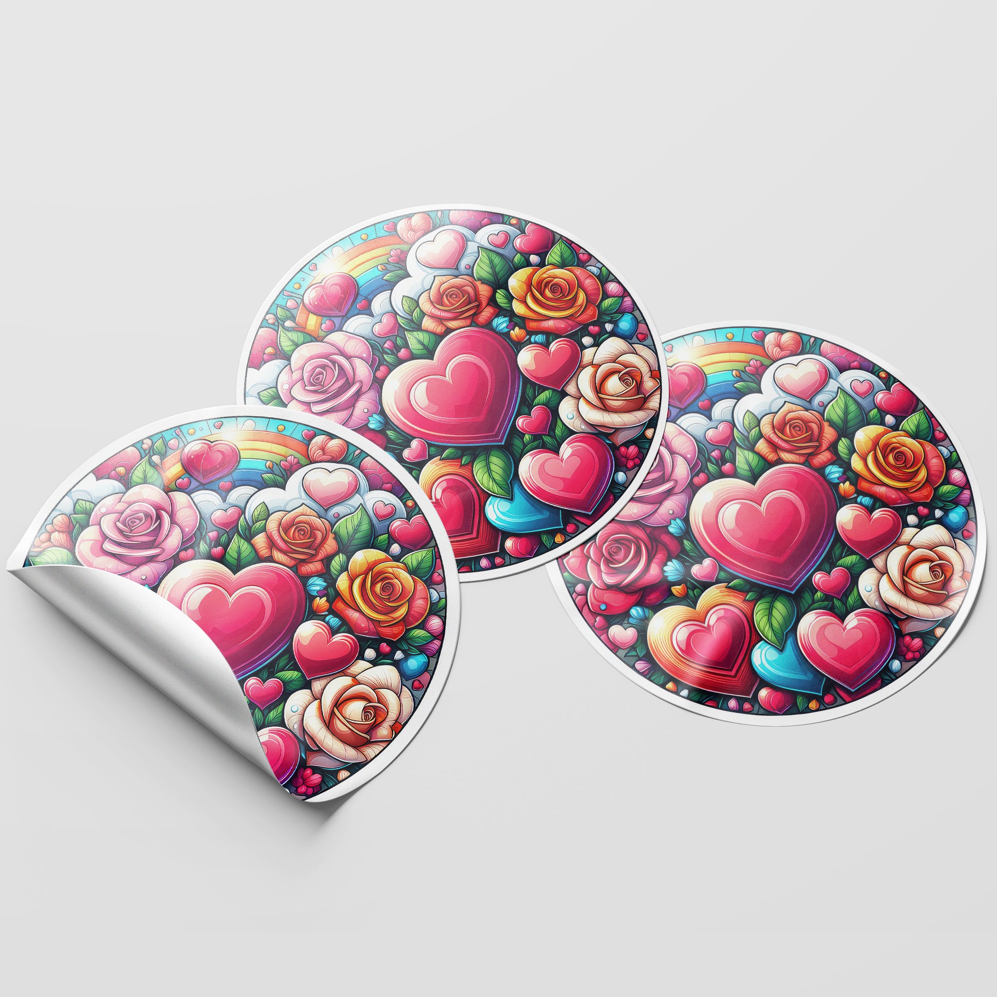 Rainbow Hearts & Roses 1 Circle Stickers