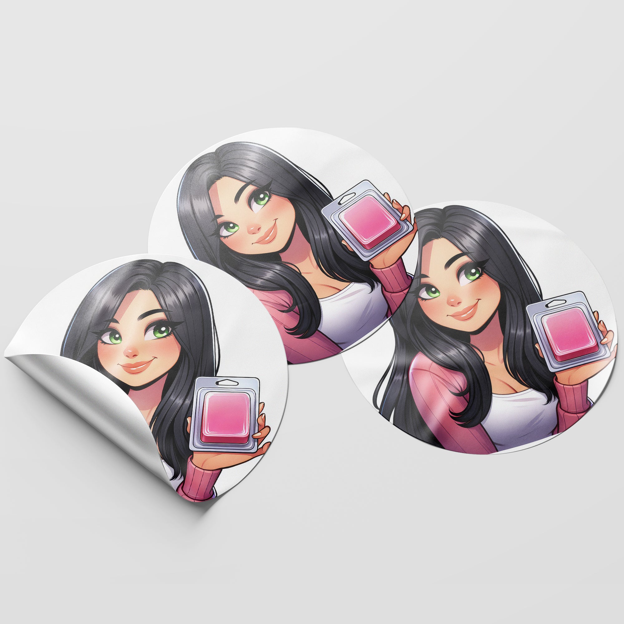 Black Hair Woman Wax Melt Avatar 4 Circle Stickers