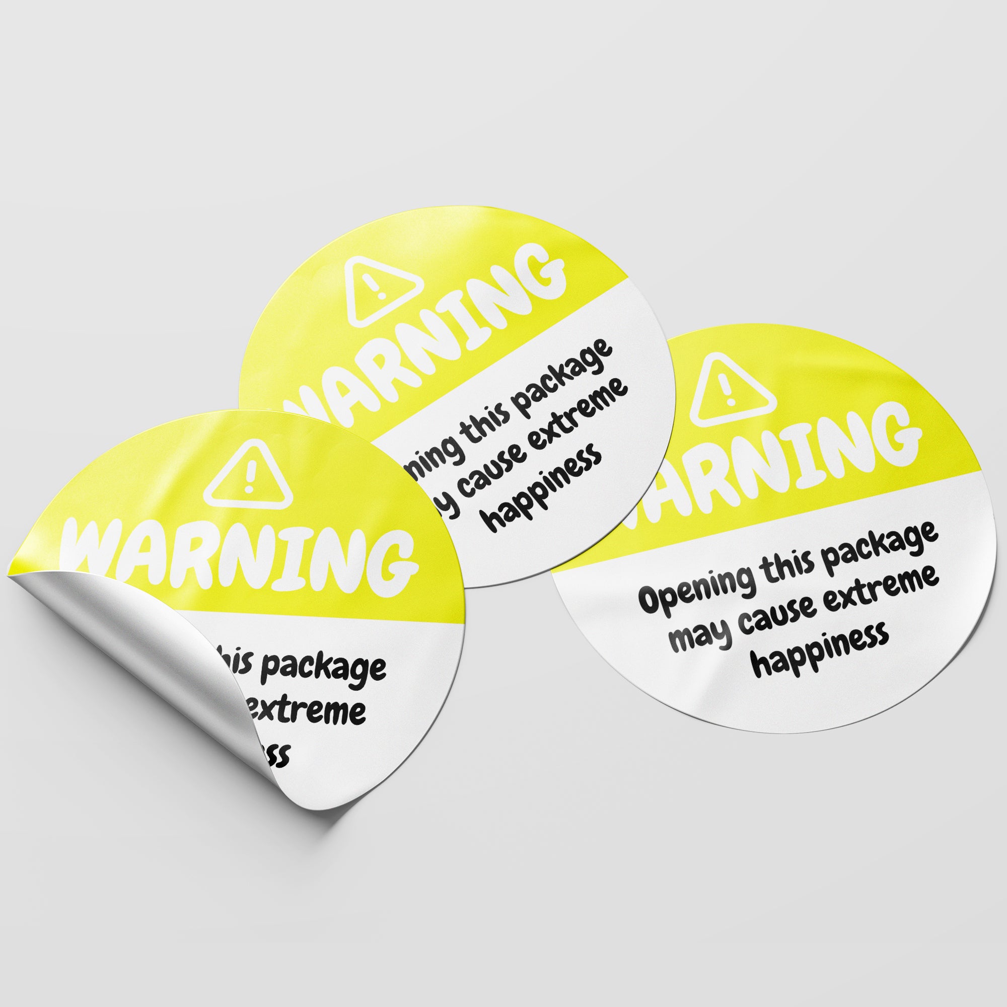 Yellow Warning Happiness Circle Stickers