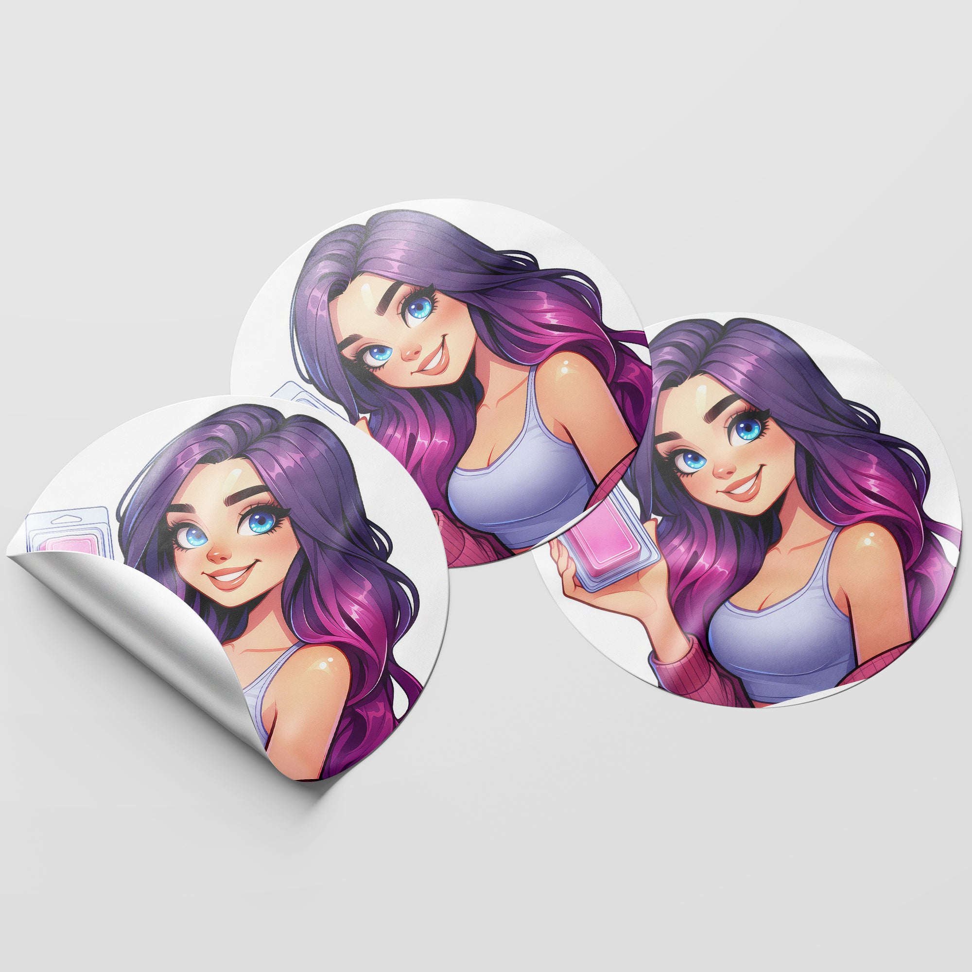 Purple Hair Woman Wax Melt Avatar 1 Circle Stickers