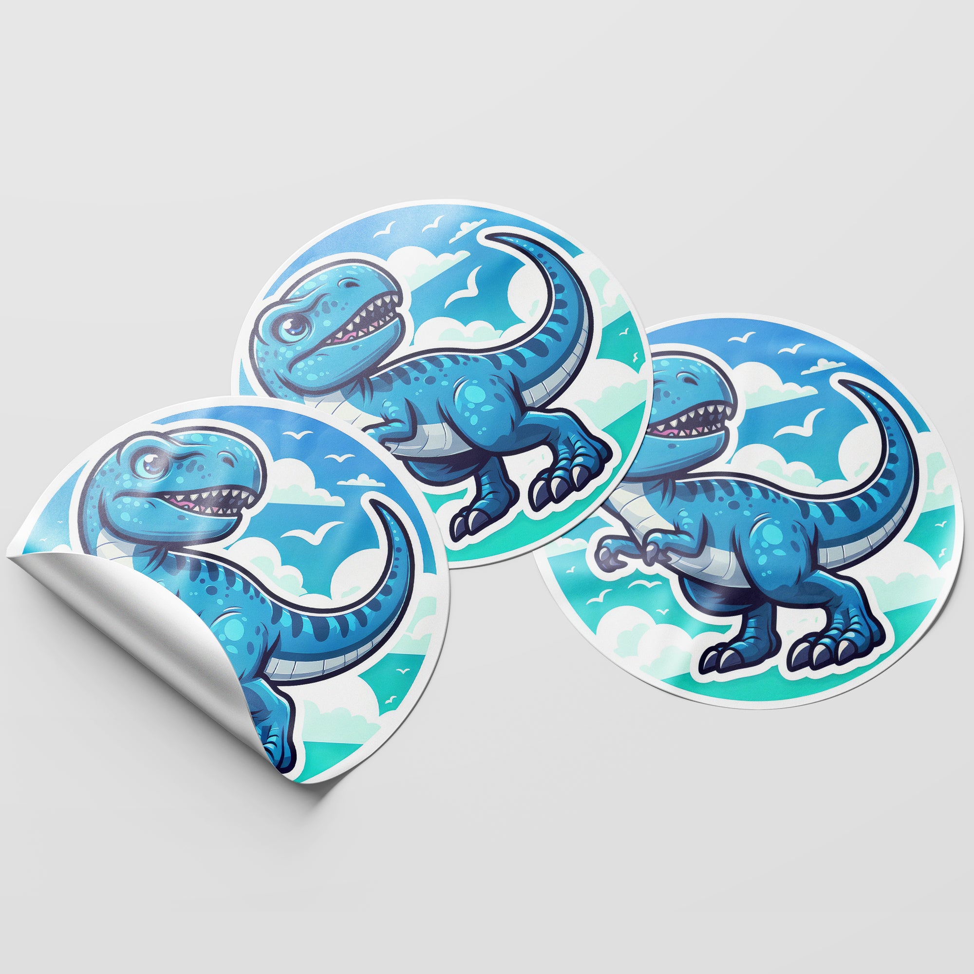 Blue Dinosaur 3 Circle Stickers