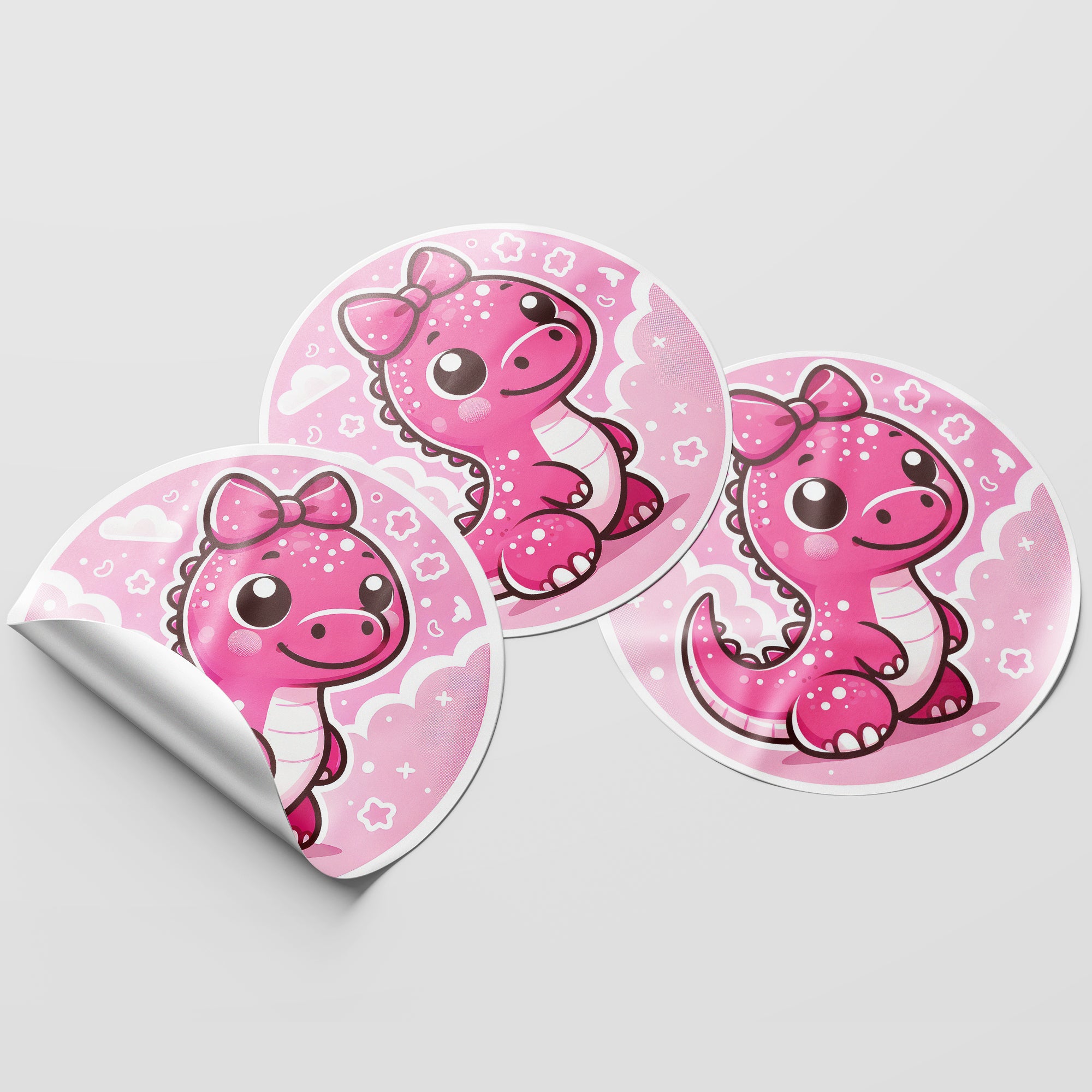 Pink Dinosaur 1 Circle Stickers