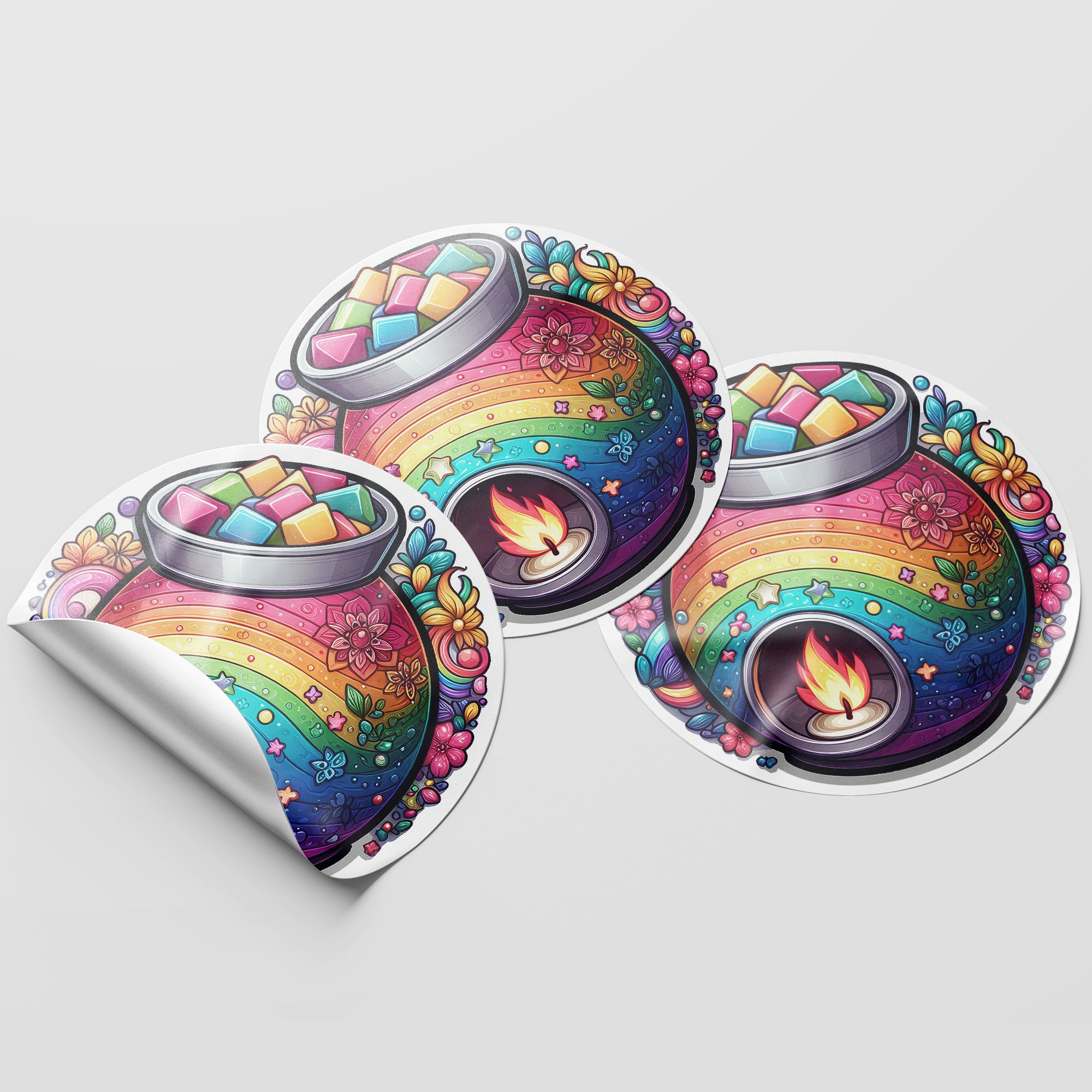 Rainbow Wax Melt Burner 1 Circle Stickers