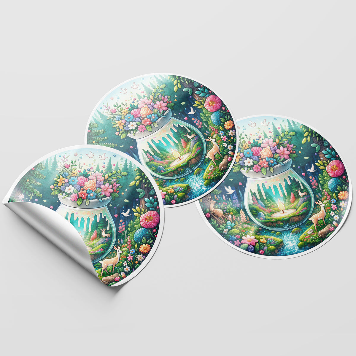 Forest Wax Melt Burner 2 Circle Stickers