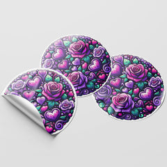 Purple Hearts & Roses 1 Circle Stickers