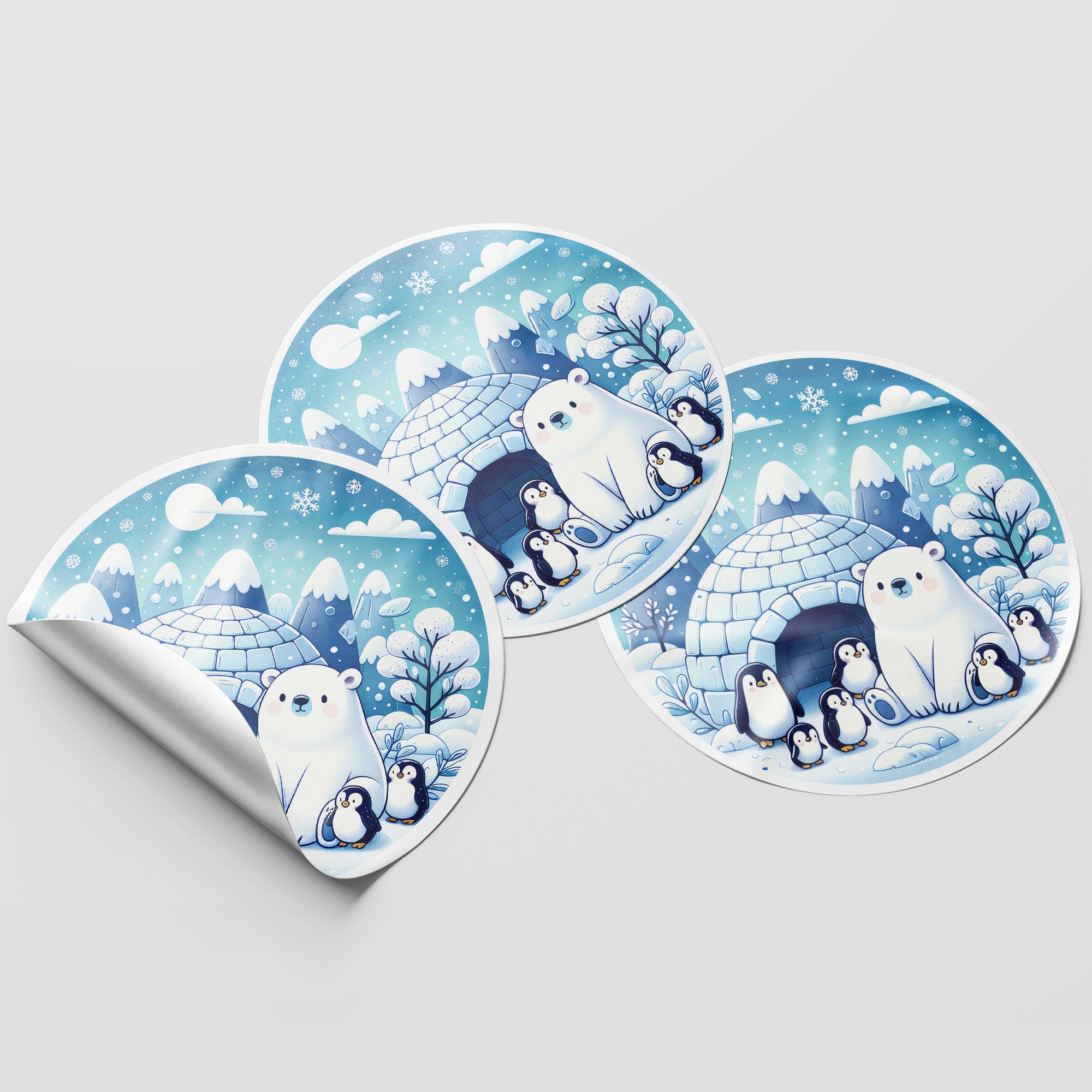 Winter Animals 3 Circle Stickers