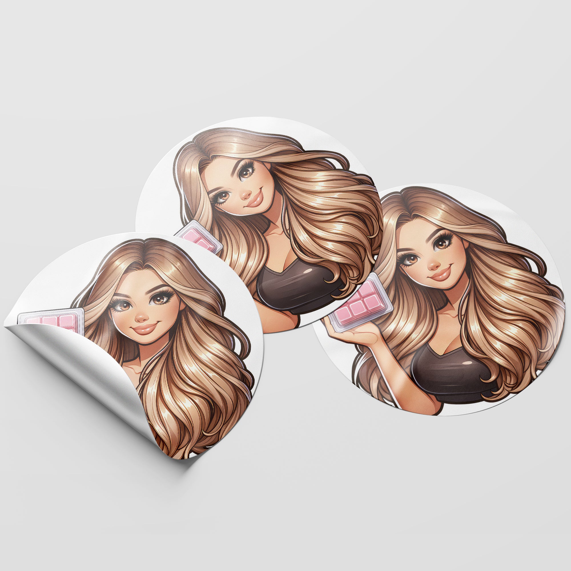 Mousy Hair Woman Wax Melt Avatar 3 Circle Stickers