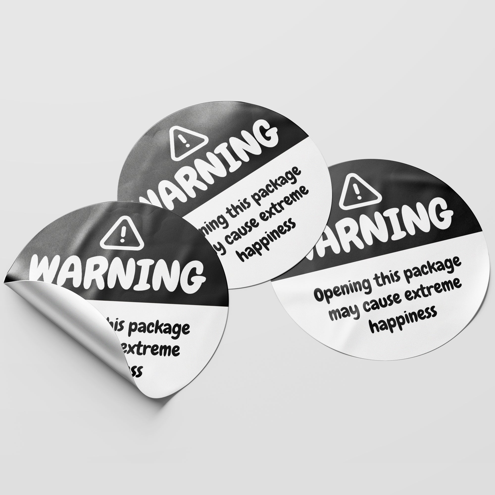 Black Warning Happiness Circle Stickers