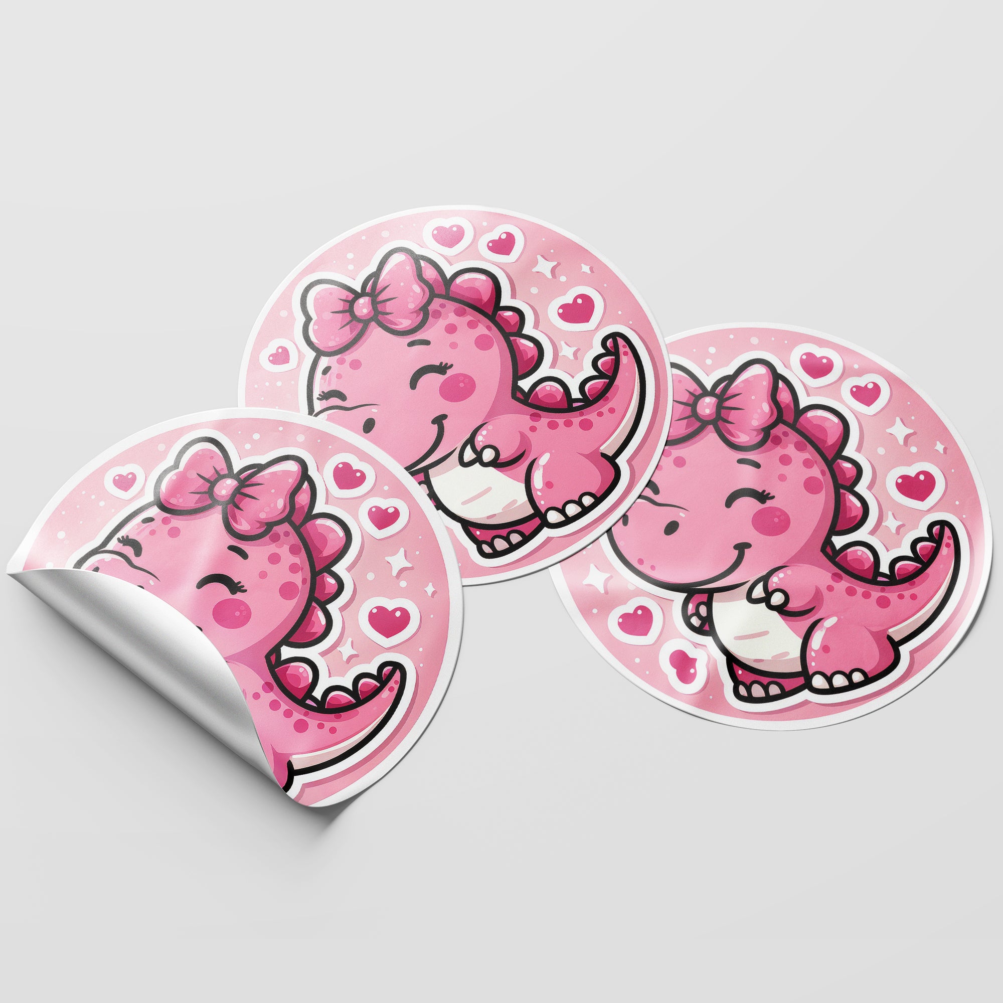 Pink Dinosaur 2 Circle Stickers