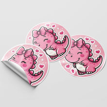 Load image into Gallery viewer, Pink Dinosaur 2 Circle Stickers
