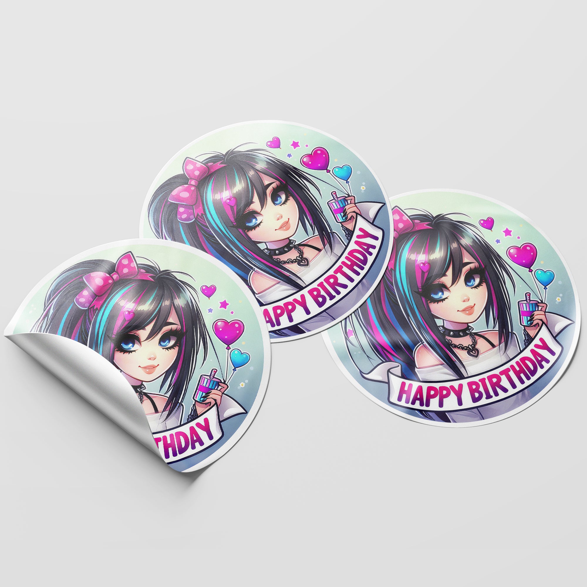 Girls Birthday 2 Circle Stickers