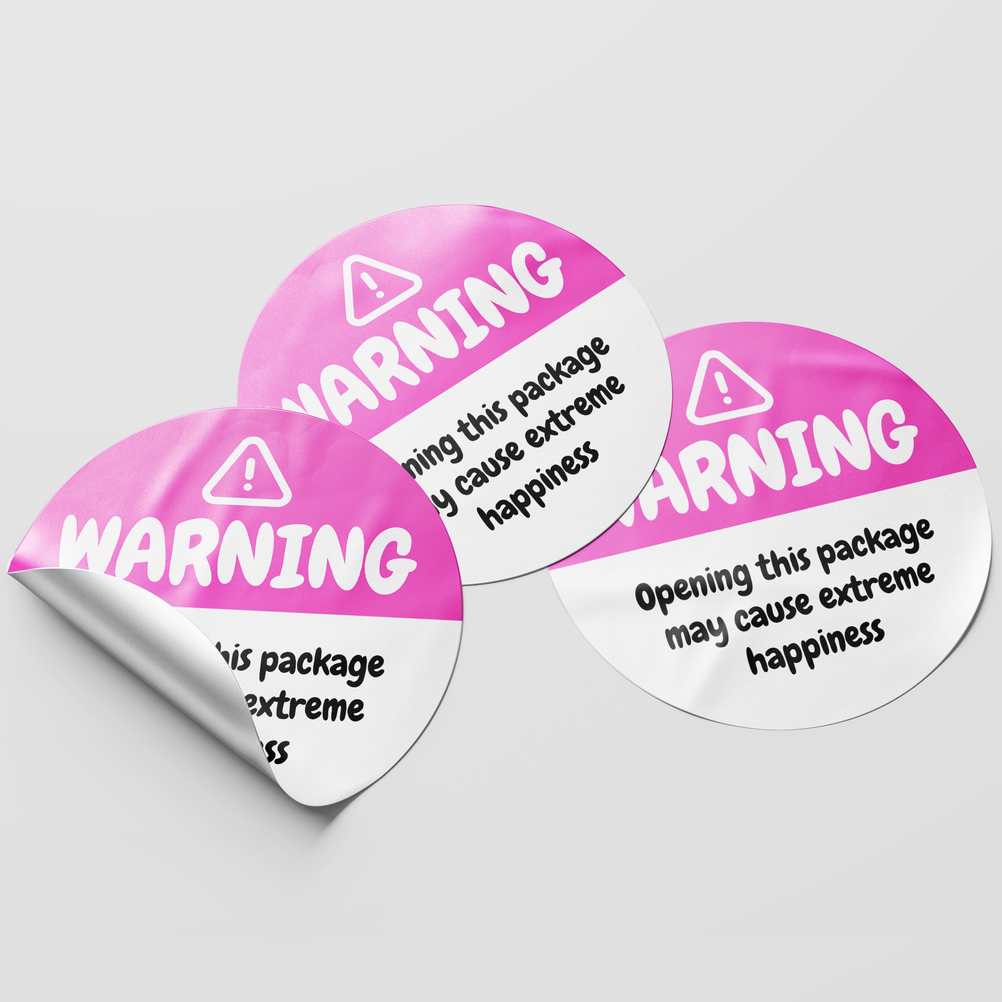 Pink Warning Happiness Circle Stickers