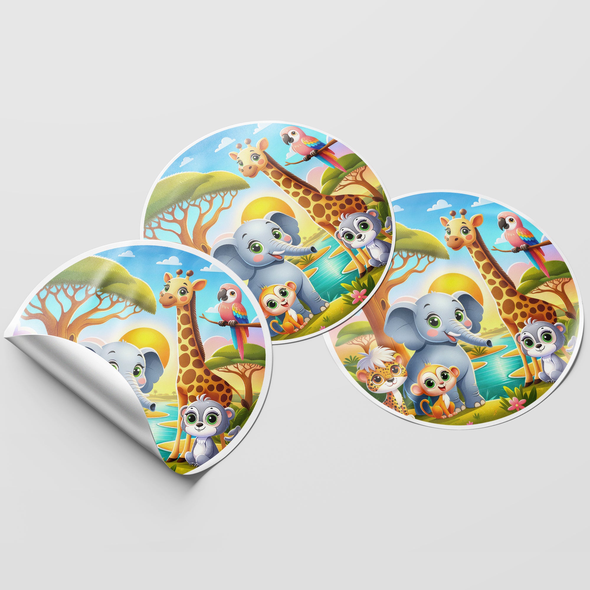 Safari Animals 3 Circle Stickers