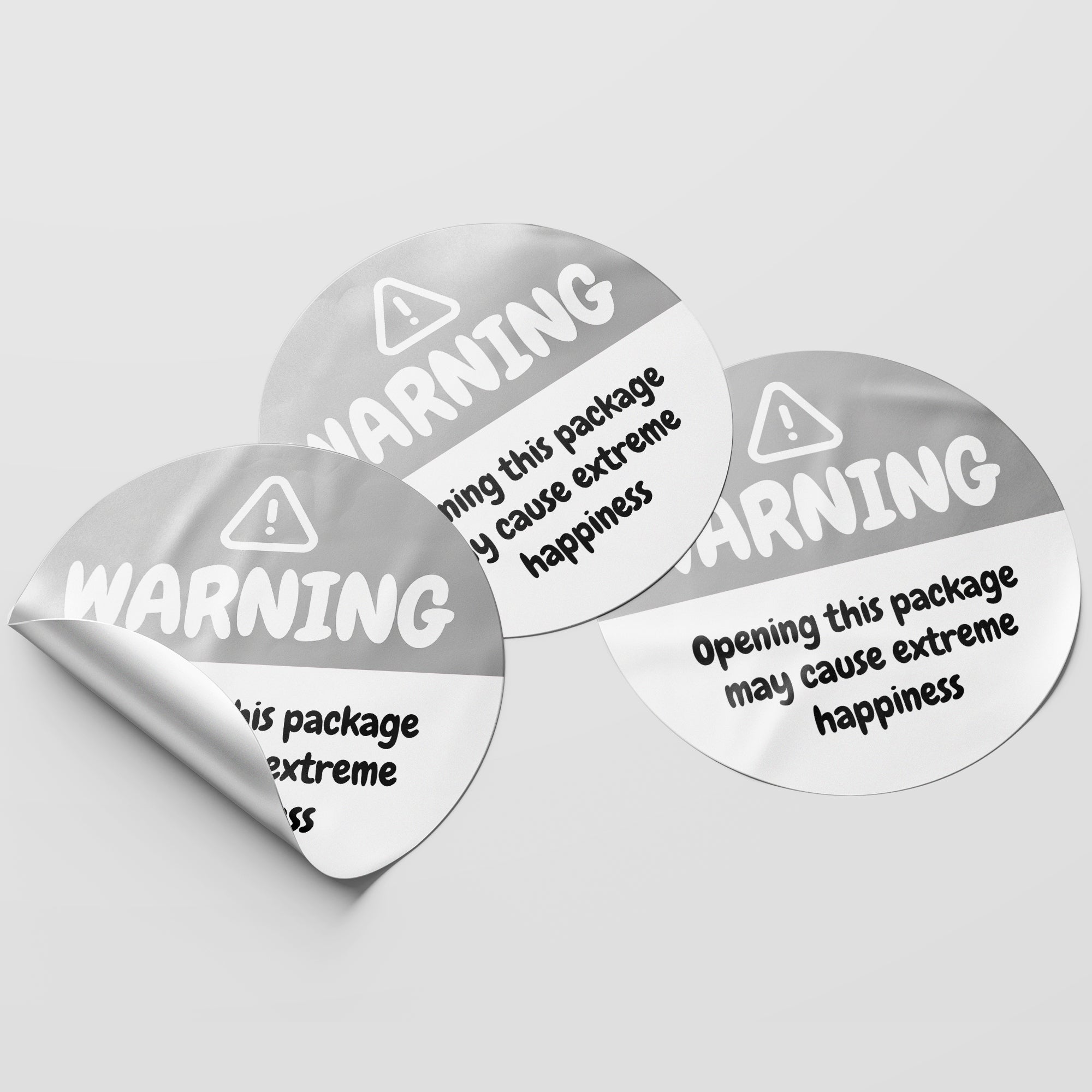 Silver Warning Happiness Circle Stickers