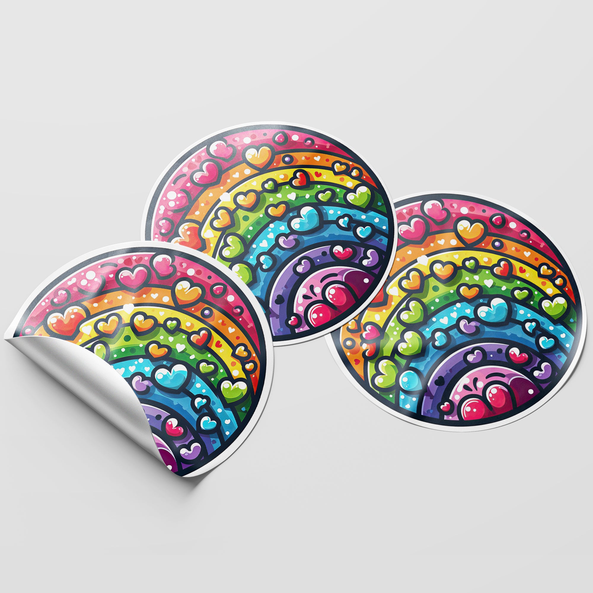 Rainbow Hearts 1 Circle Stickers