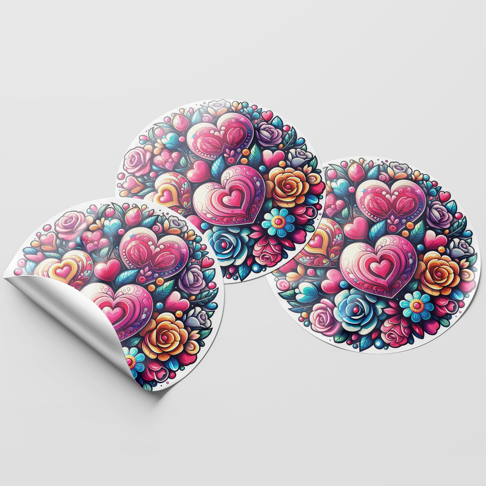 Rainbow Hearts & Roses 2 Circle Stickers