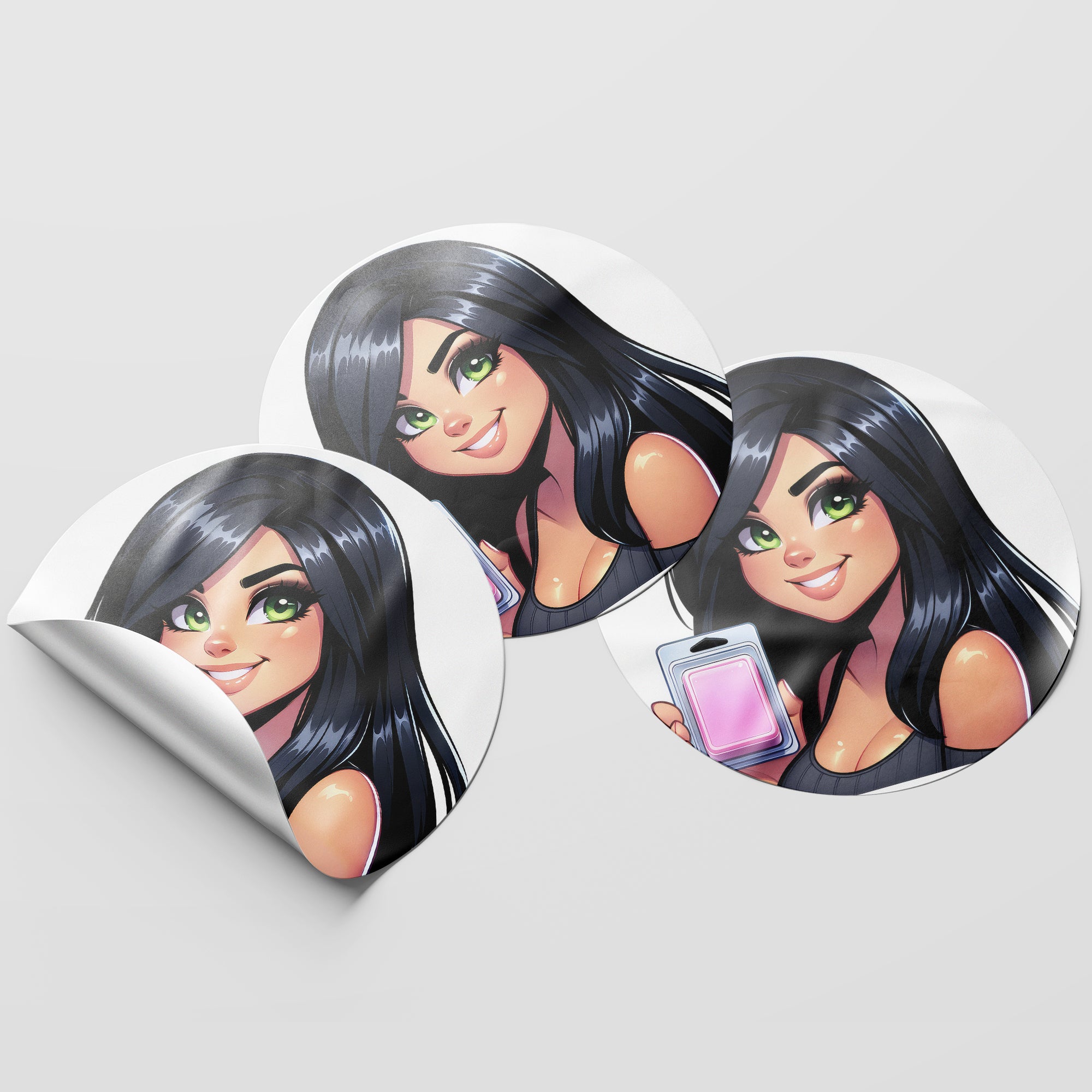 Black Hair Woman Wax Melt Avatar 3 Circle Stickers