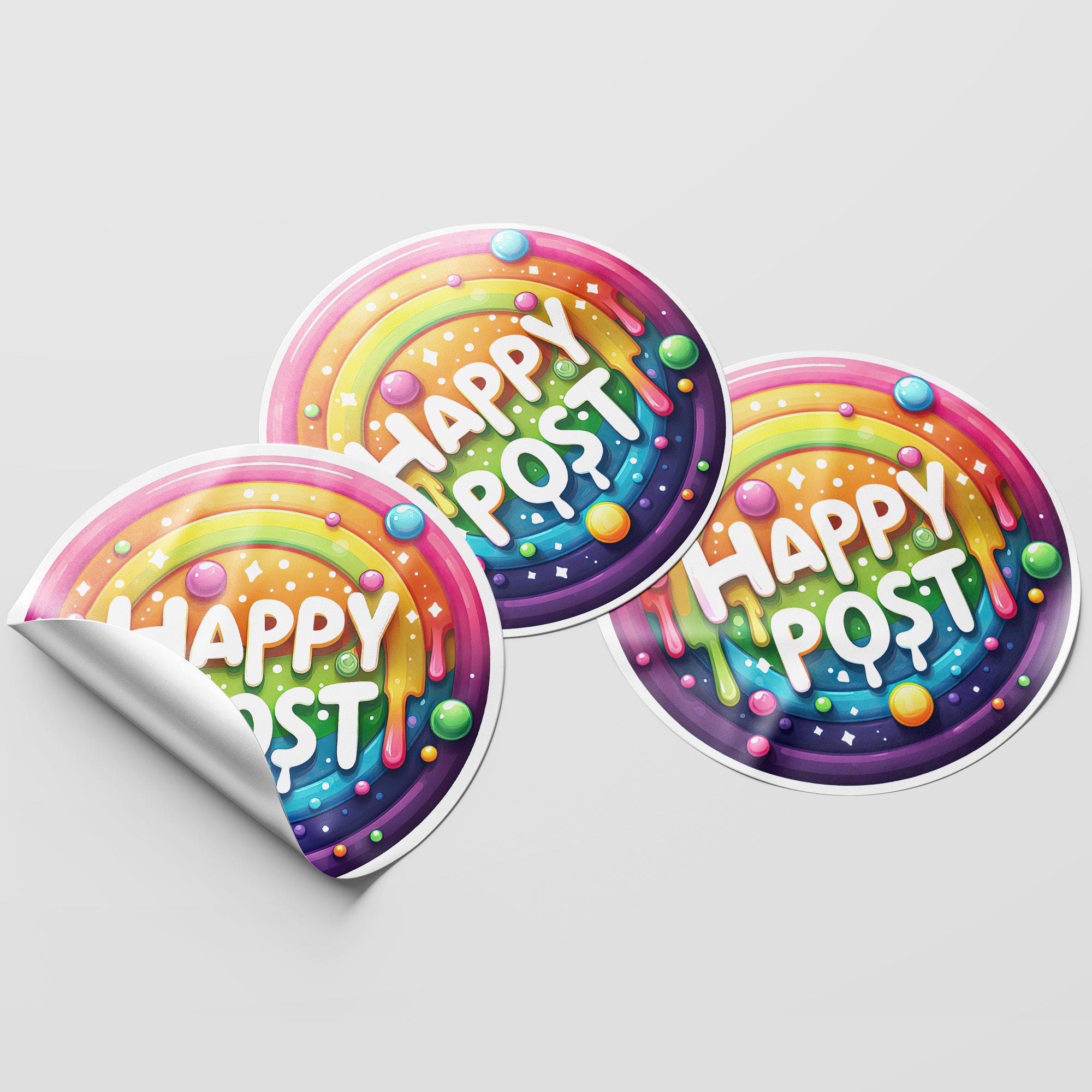 Melted Rainbow Happy Post Circle Stickers