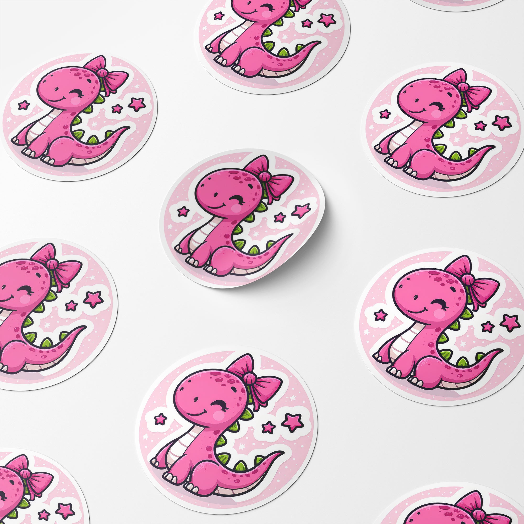 Pink Dinosaur 3 Circle Stickers