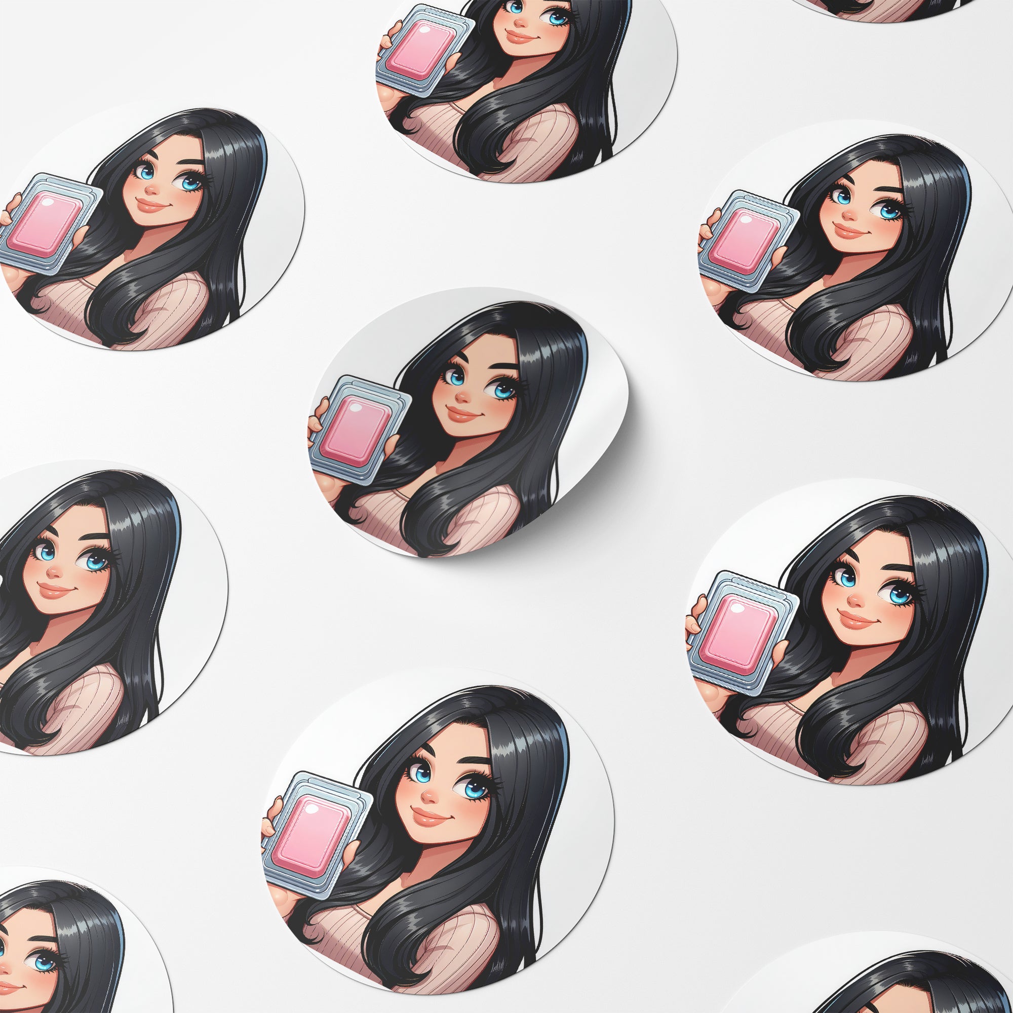 Black Hair Woman Wax Melt Avatar 6 Circle Stickers