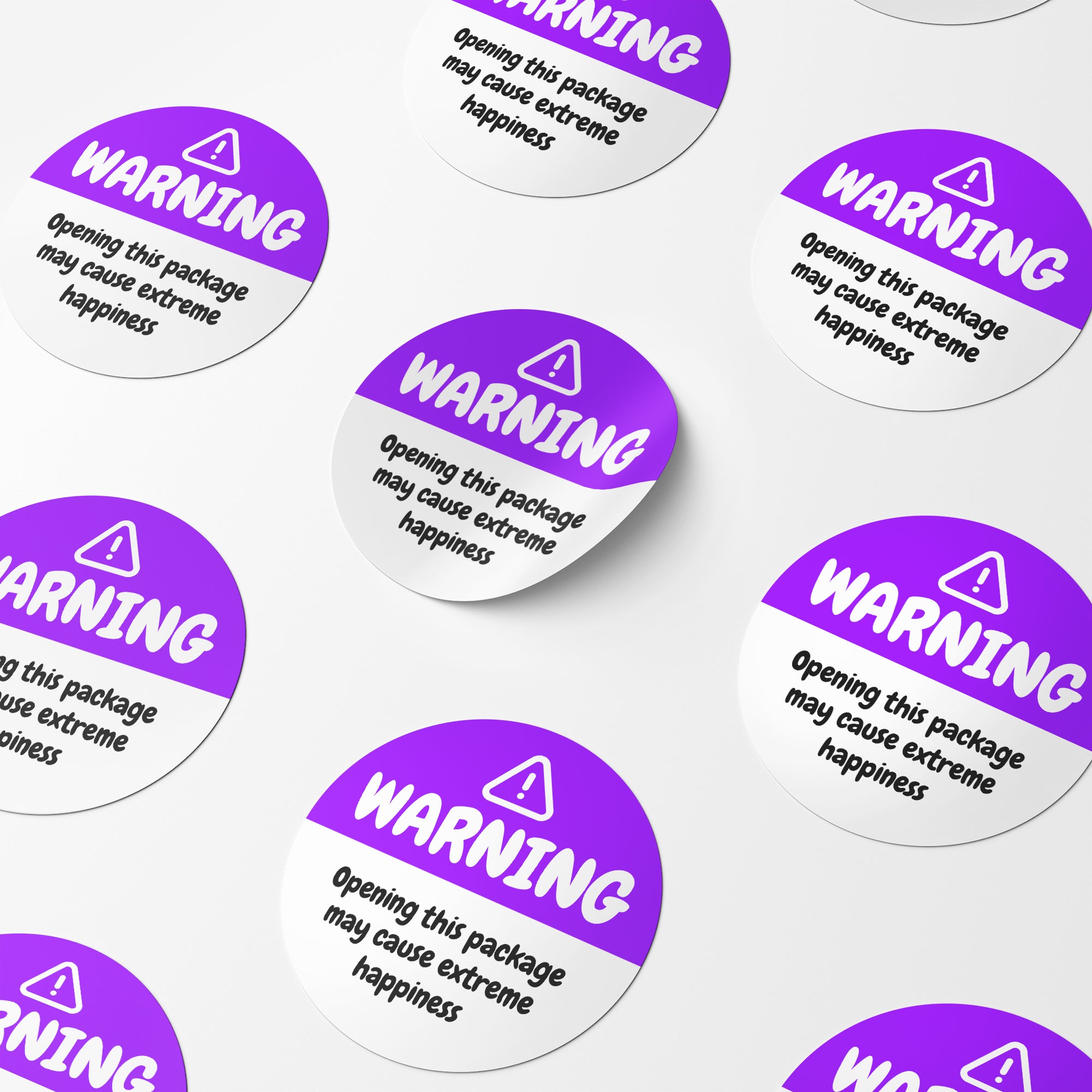 Purple Warning Happiness Circle Stickers