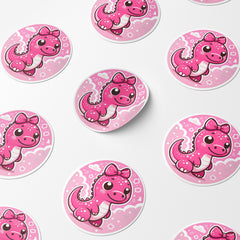 Pink Dinosaur 1 Circle Stickers