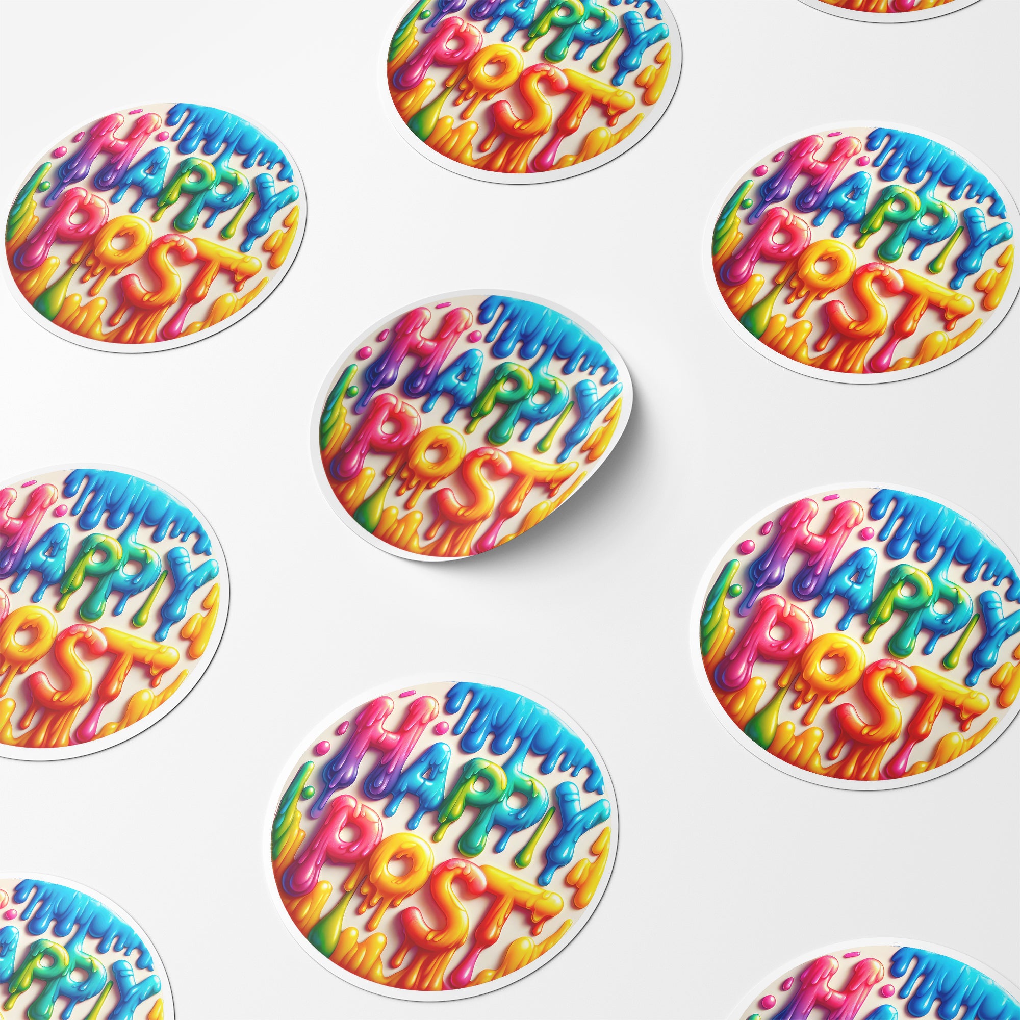 Melted Rainbow Happy Post 3 Circle Stickers