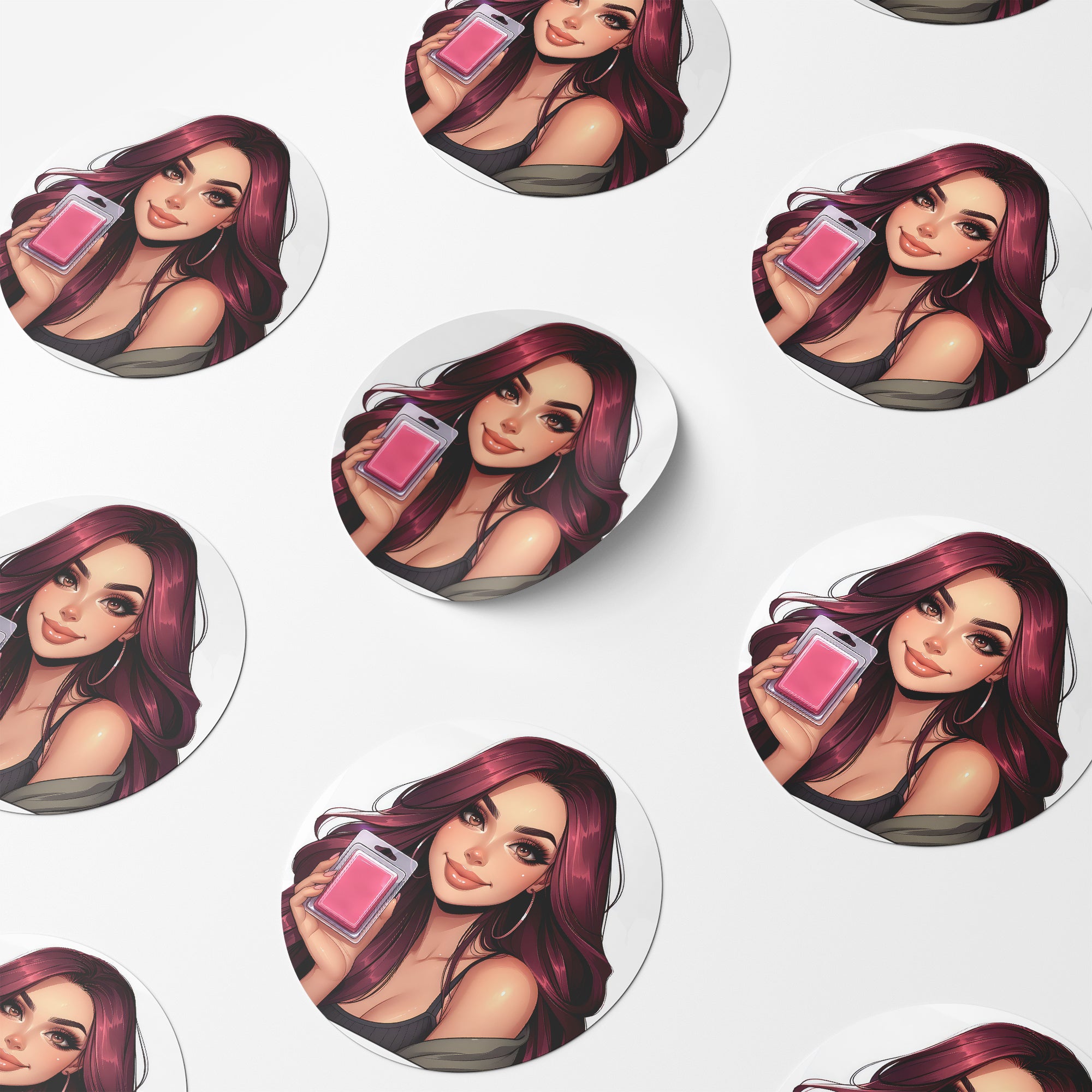 Burgundy Hair Woman Wax Melt Avatar 1 Circle Stickers