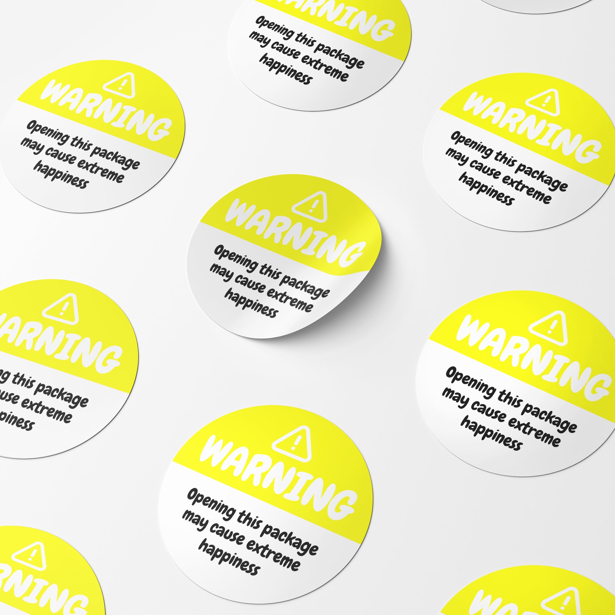 Yellow Warning Happiness Circle Stickers