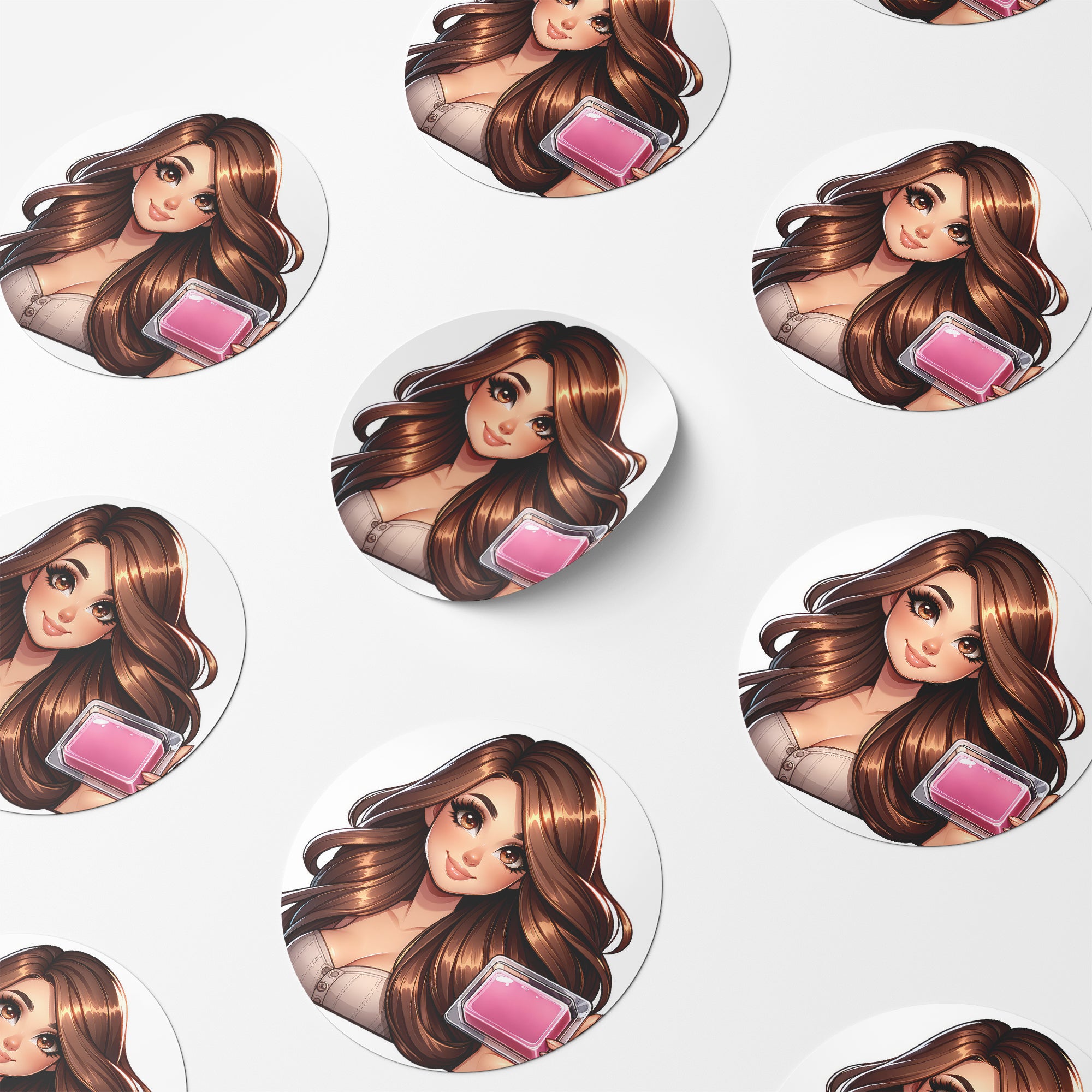 Brown Hair Woman Wax Melt Avatar 3 Circle Stickers