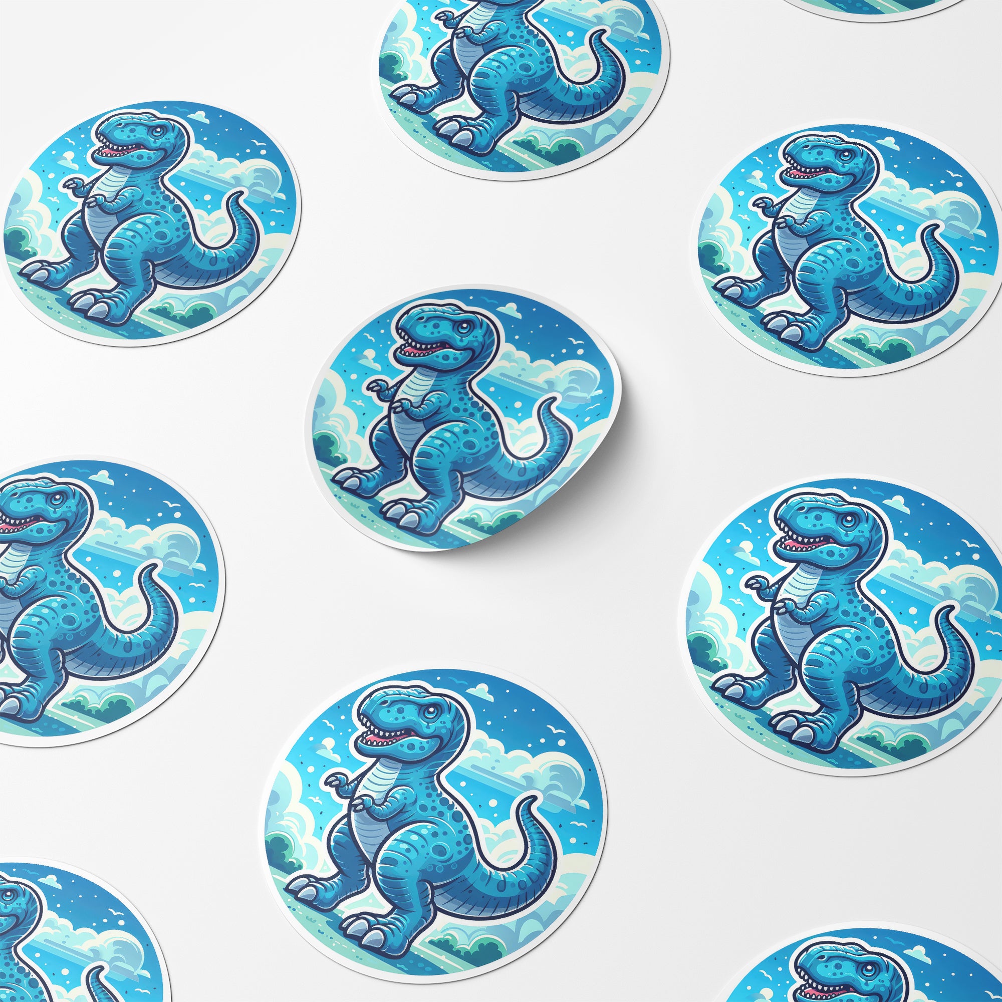 Blue Dinosaur 4 Circle Stickers