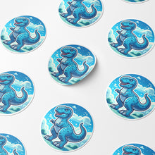 Load image into Gallery viewer, Blue Dinosaur 4 Circle Stickers
