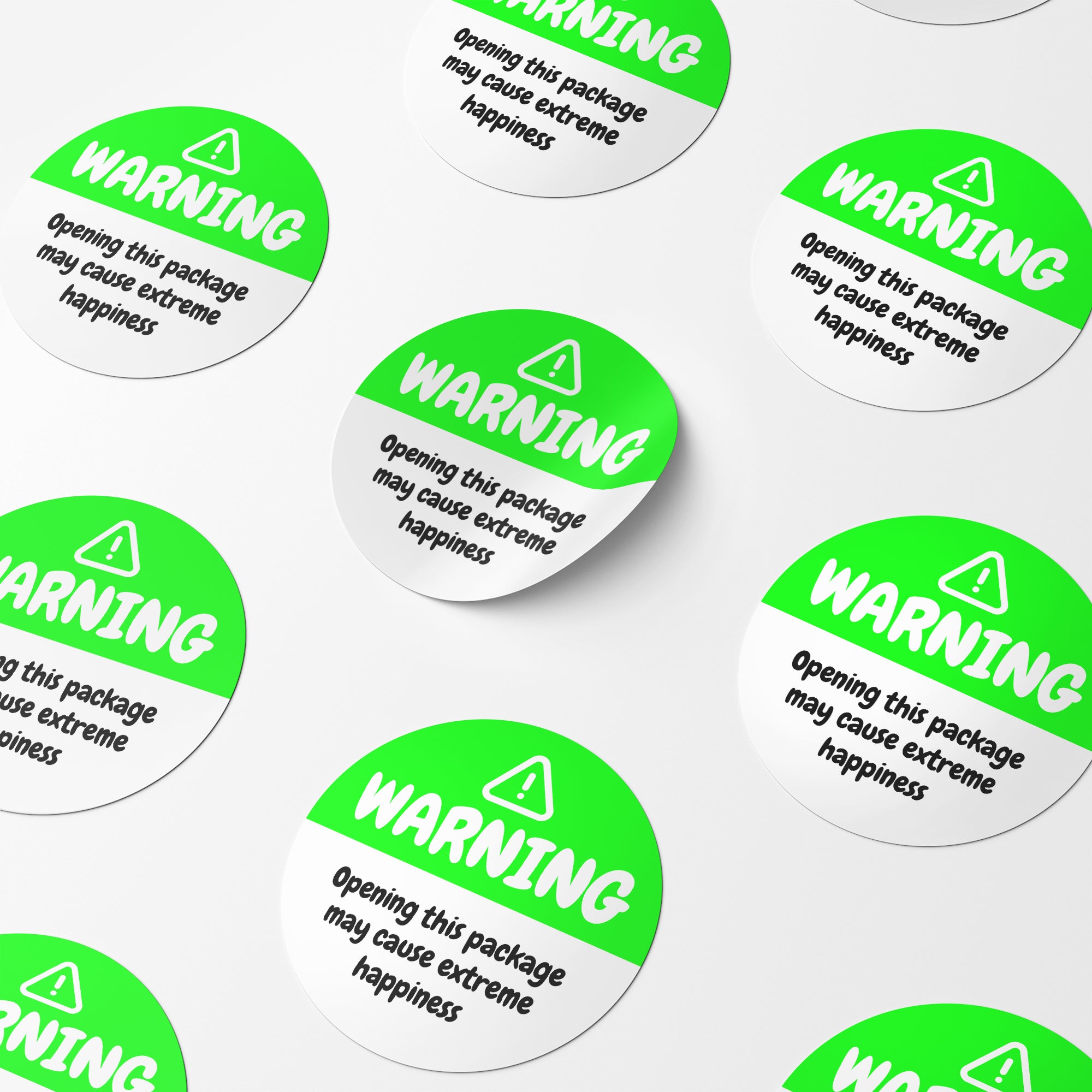 Green Warning Happiness Circle Stickers