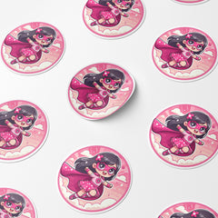 Pink Girl Superhero 2 Circle Stickers