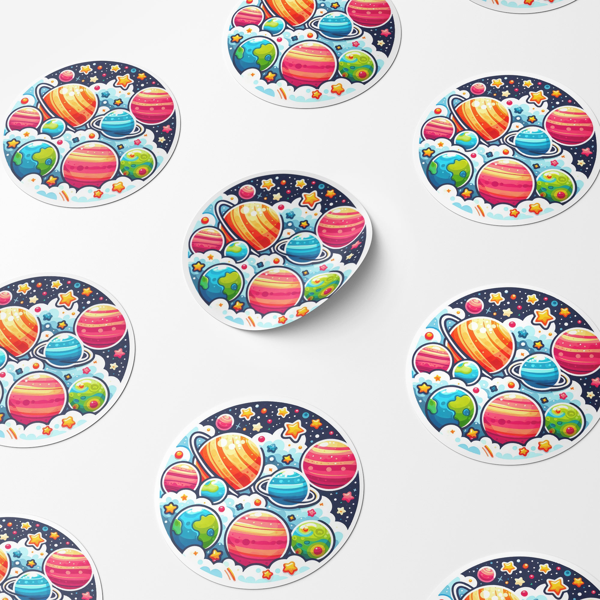 Planets 4 Circle Stickers