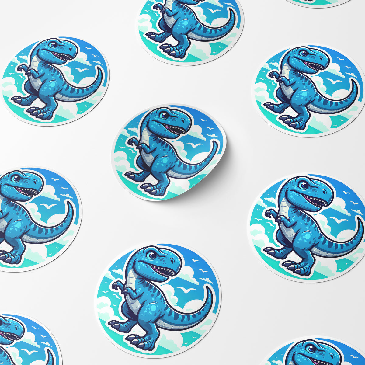 Blue Dinosaur 3 Circle Stickers