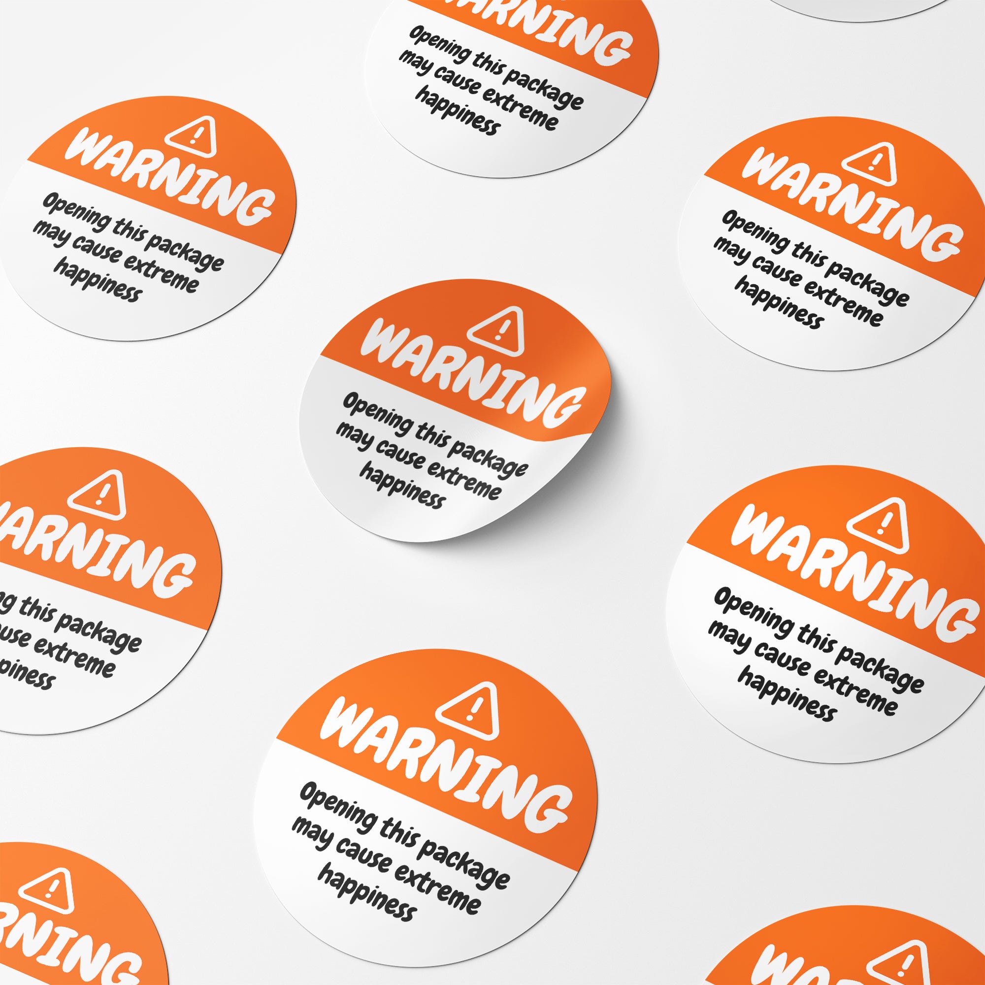 Orange Warning Happiness Circle Stickers