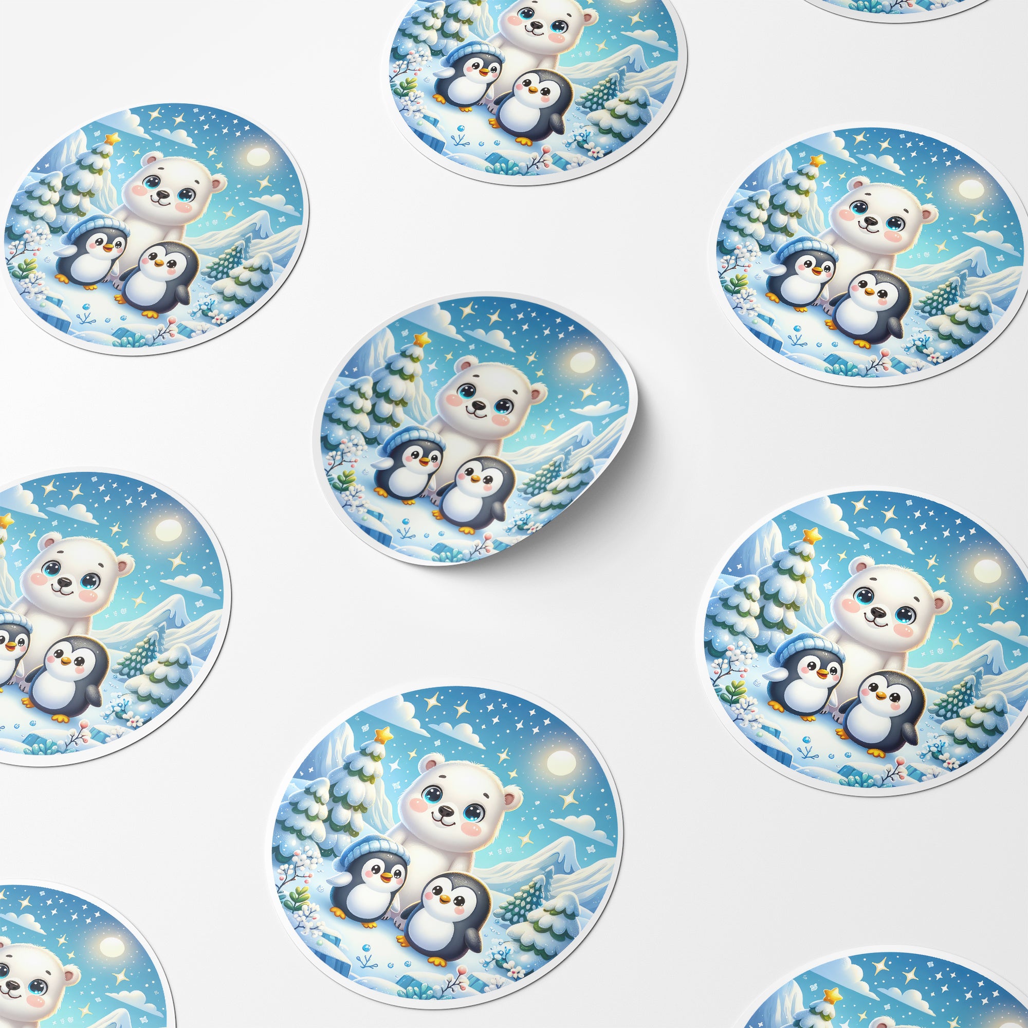 Winter Animals 4 Circle Stickers