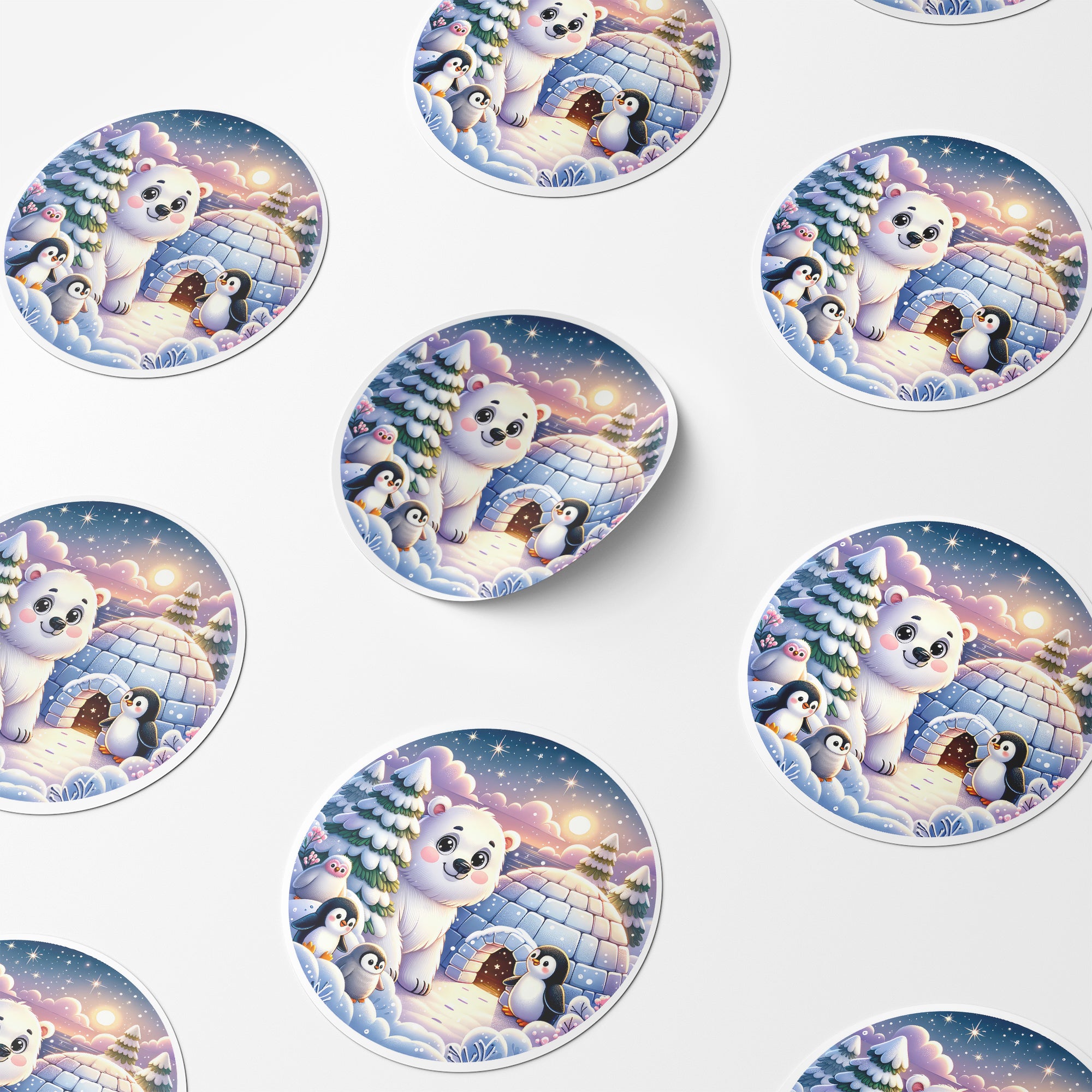 Winter Animals 2 Circle Stickers