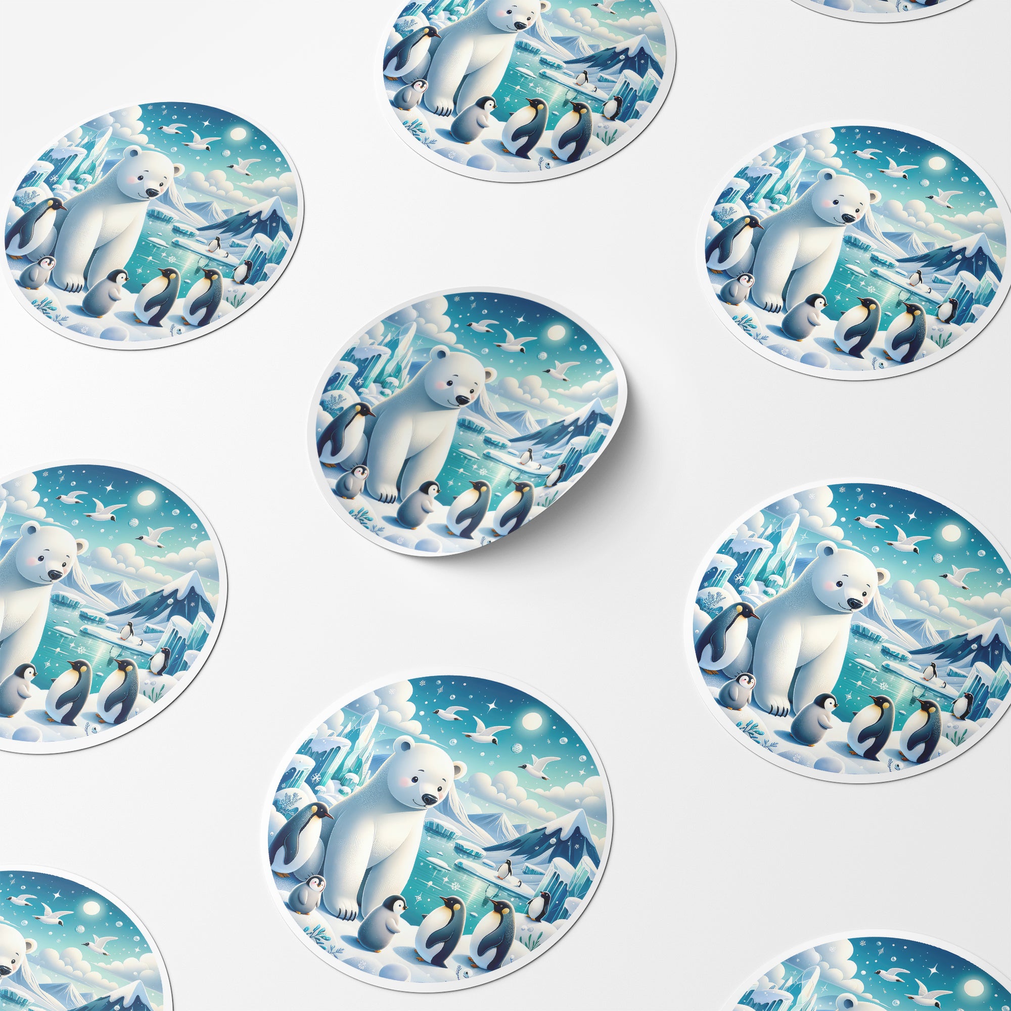 Winter Animals 1 Circle Stickers