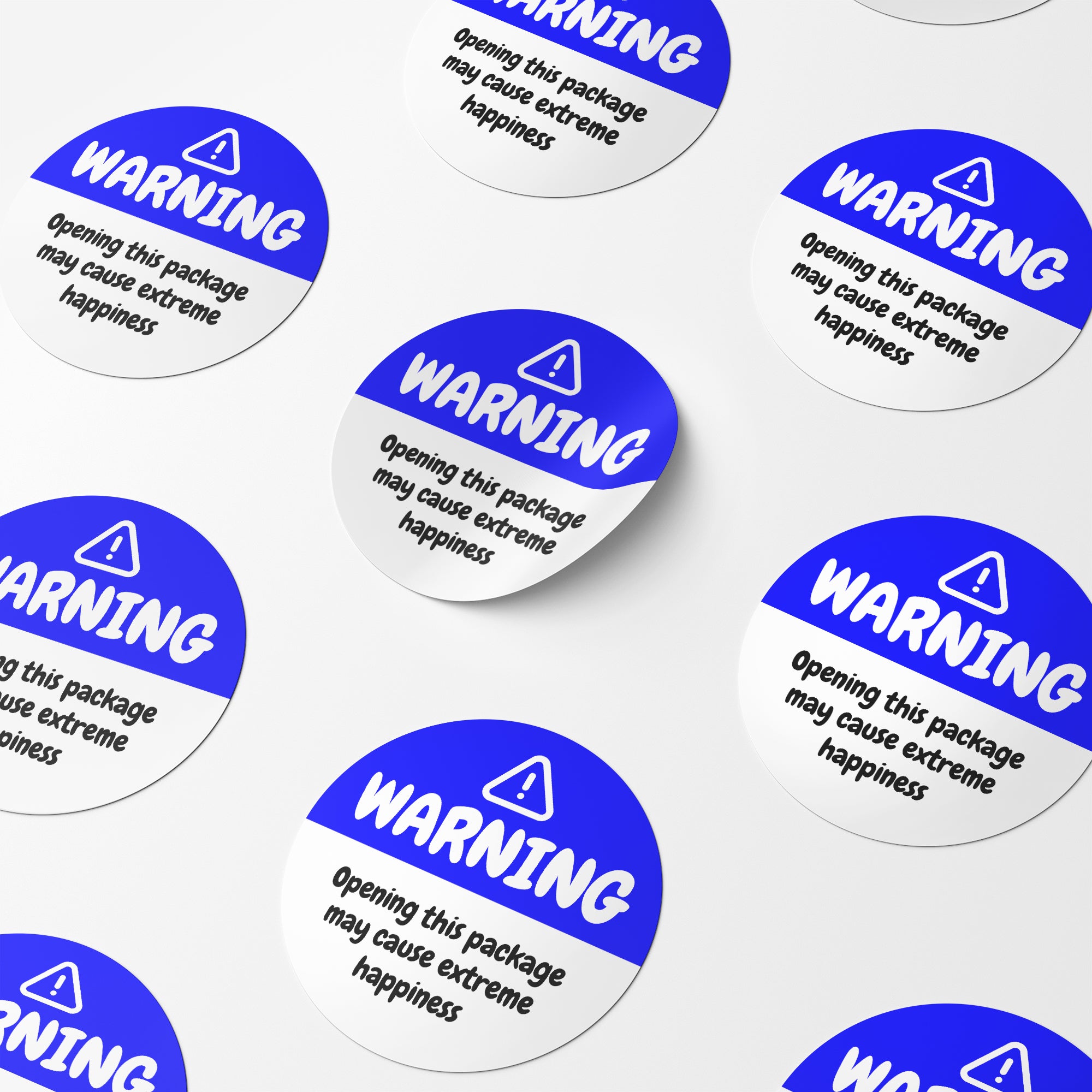 Blue Warning Happiness Circle Stickers