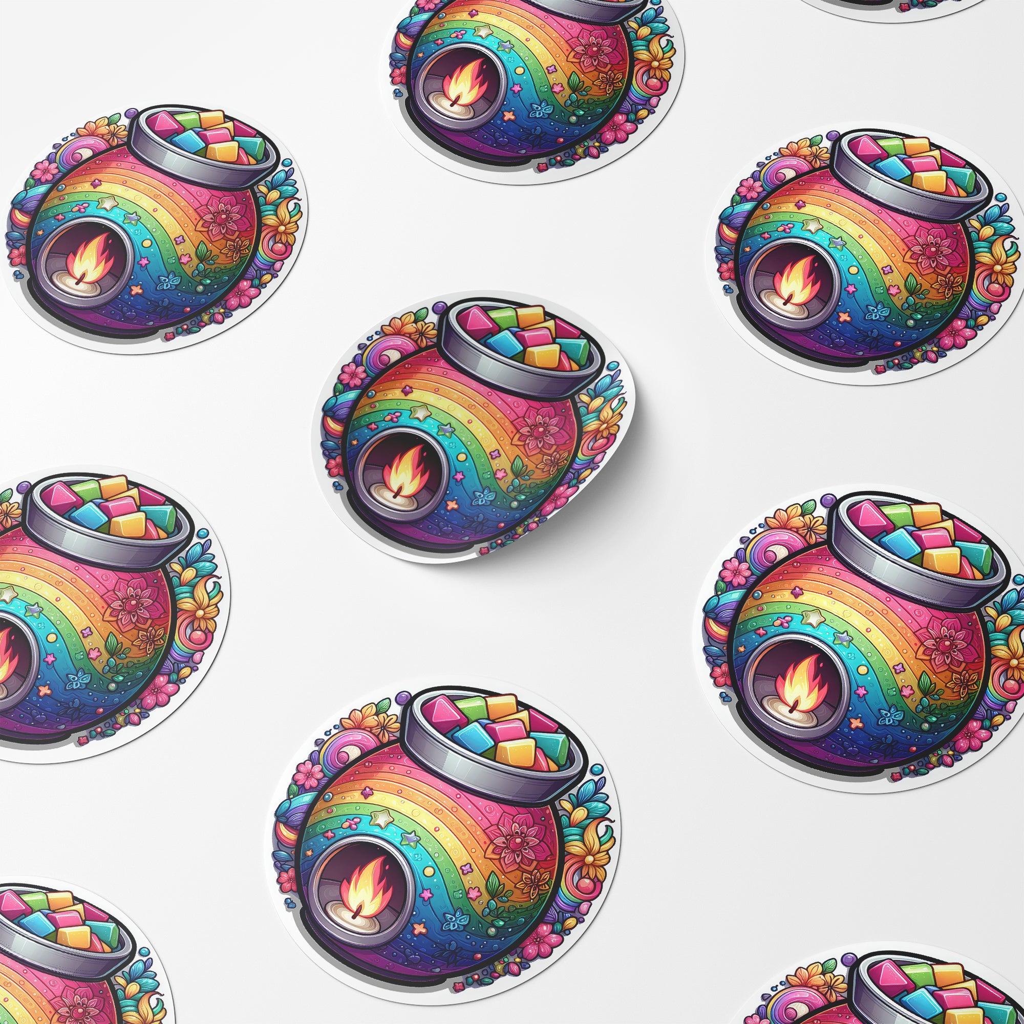 Rainbow Wax Melt Burner 1 Circle Stickers