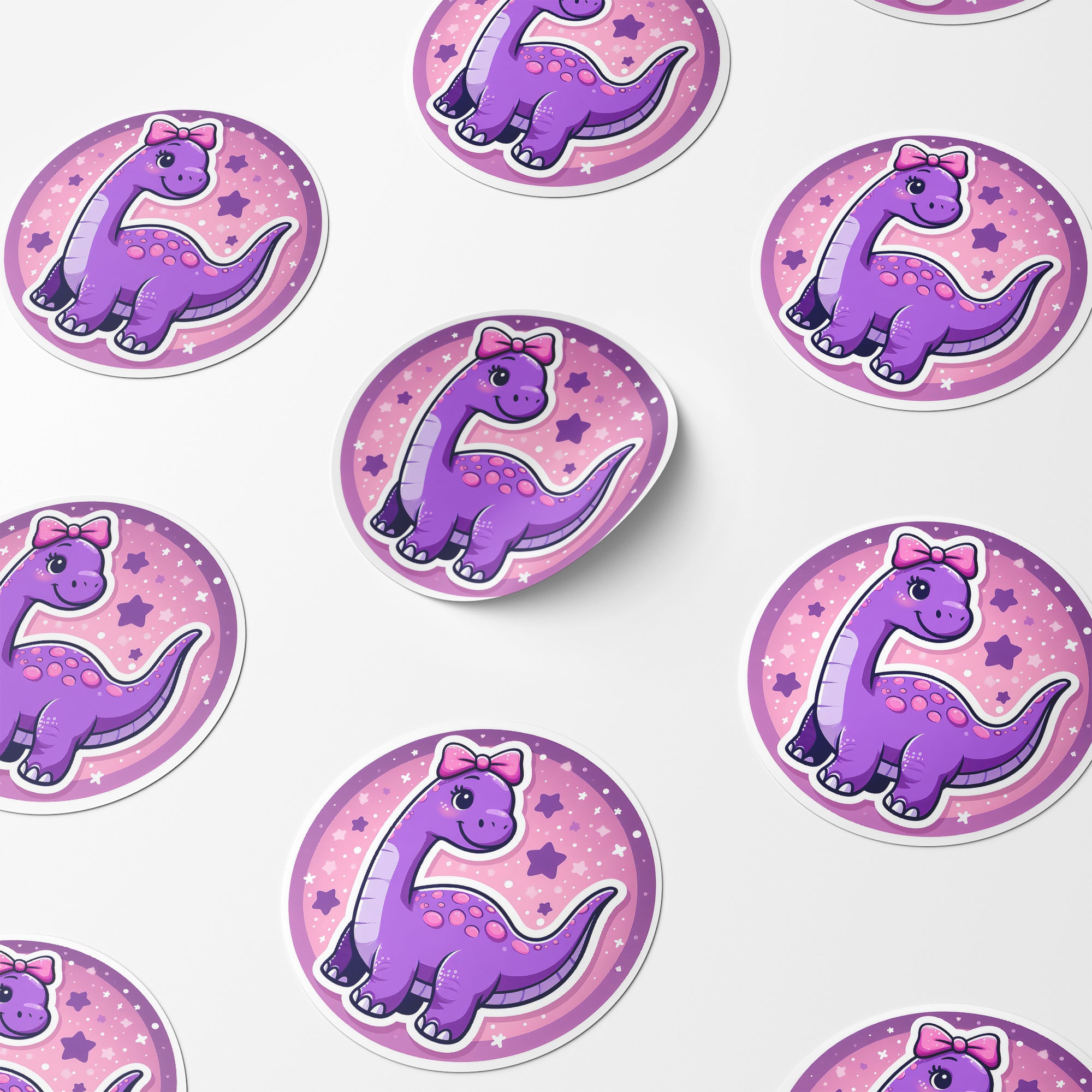 Purple Dinosaur 2 Circle Stickers