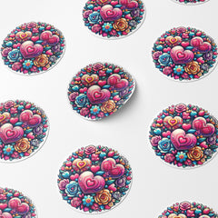 Rainbow Hearts & Roses 2 Circle Stickers