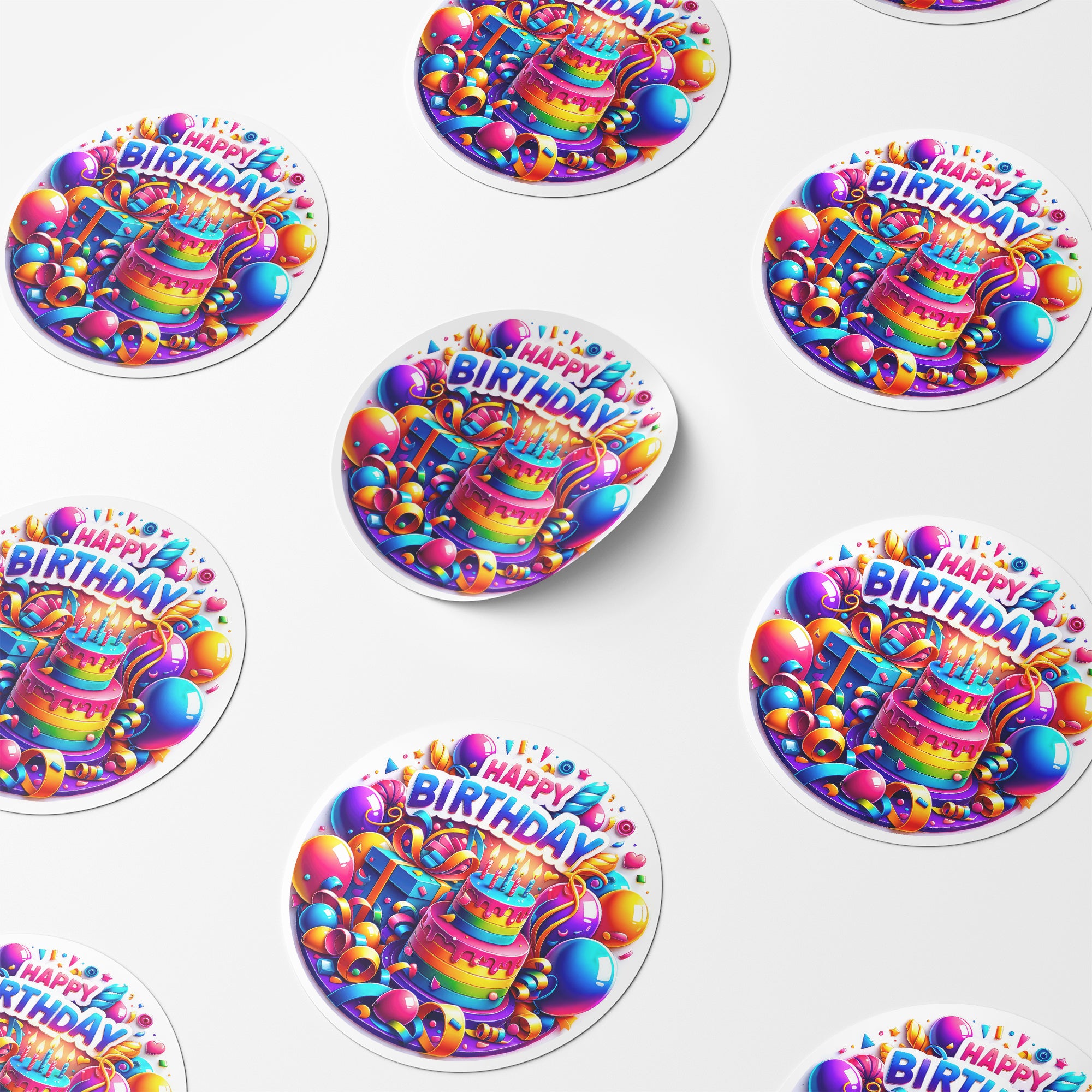 Happy Birthday 7 Circle Stickers