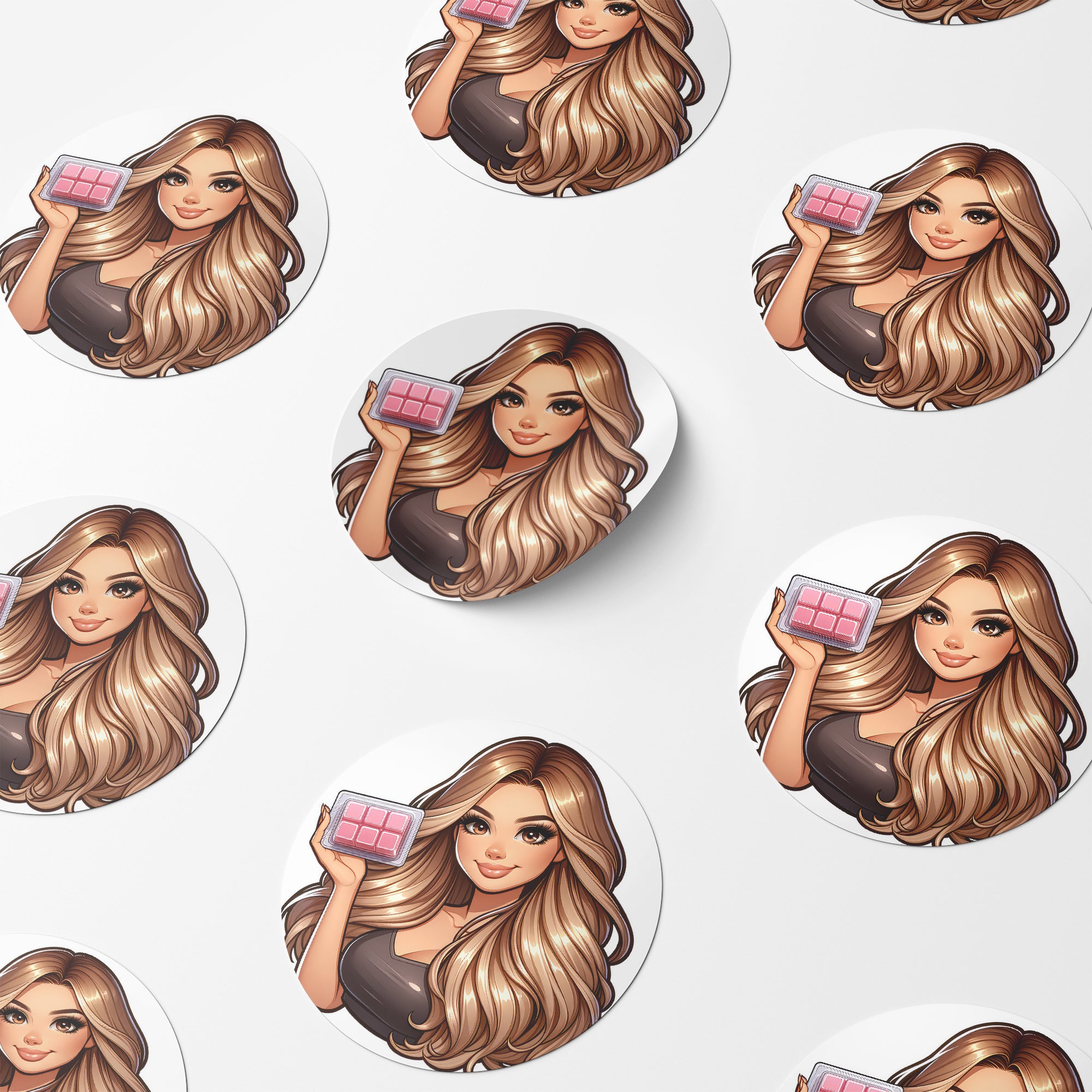 Mousy Hair Woman Wax Melt Avatar 3 Circle Stickers